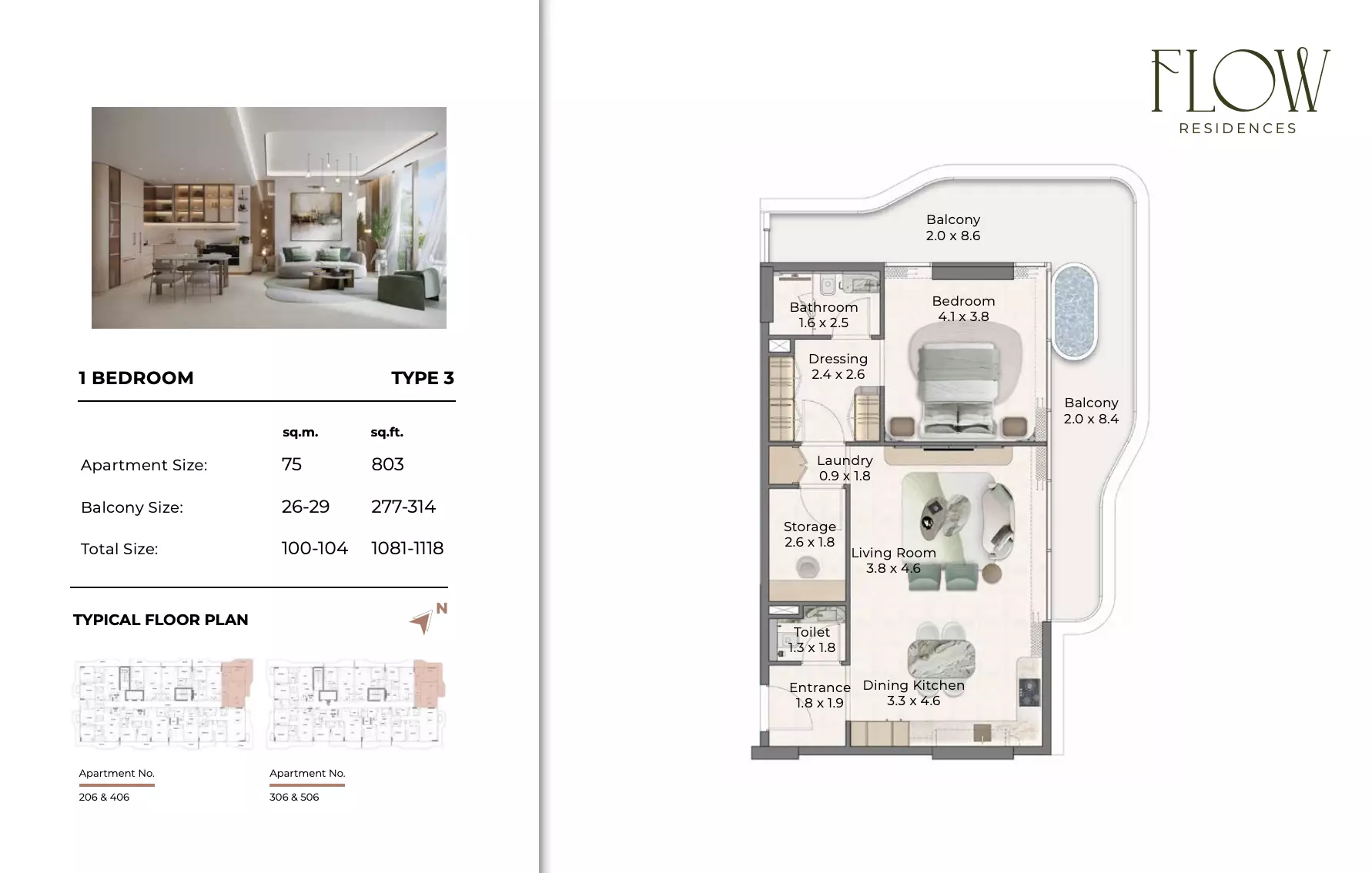 Flow Residences 1BR floor plan