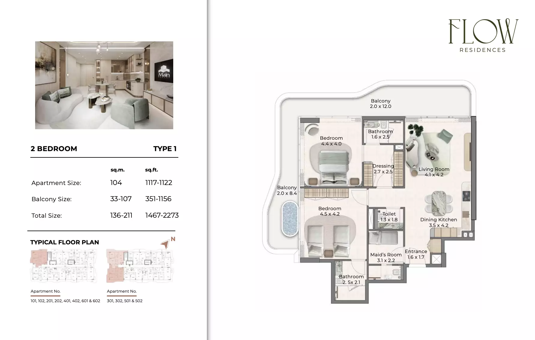 Flow Residences 2BR floor plan