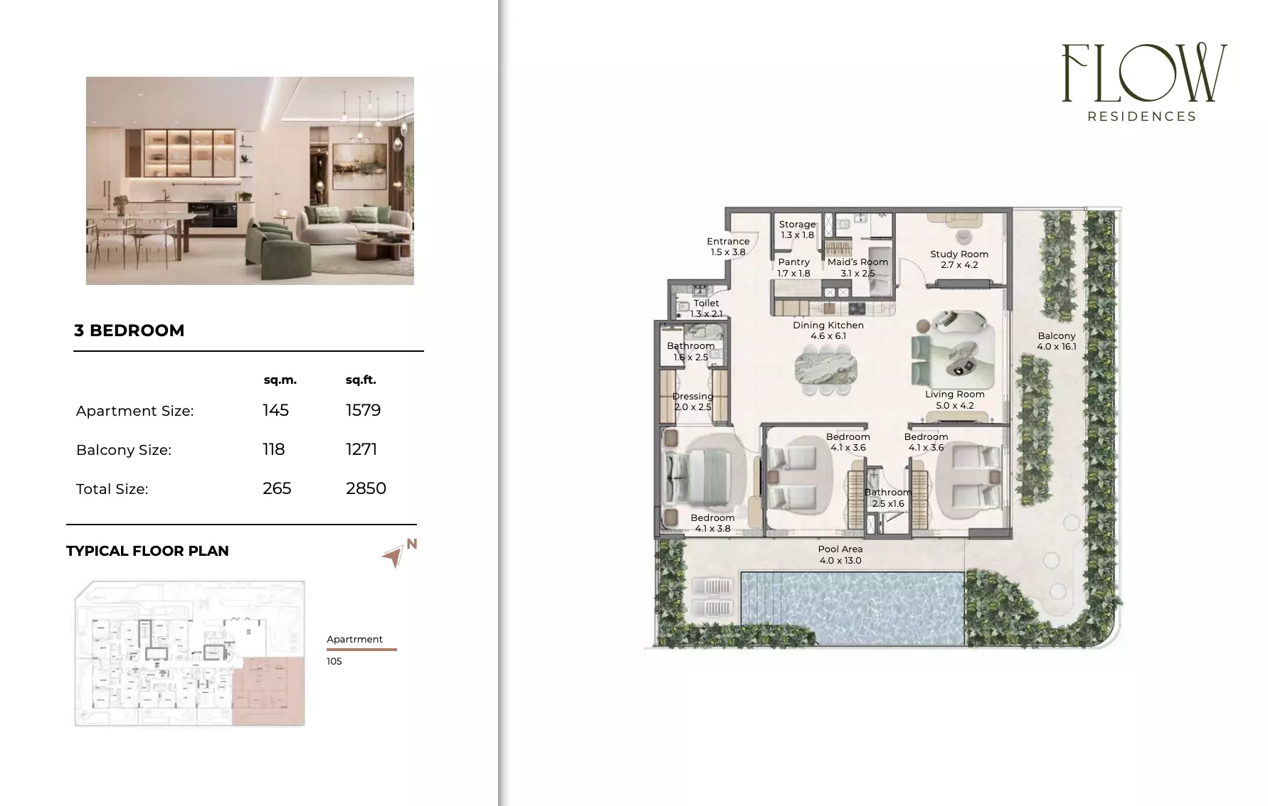 Flow Residences 3BR floor plan