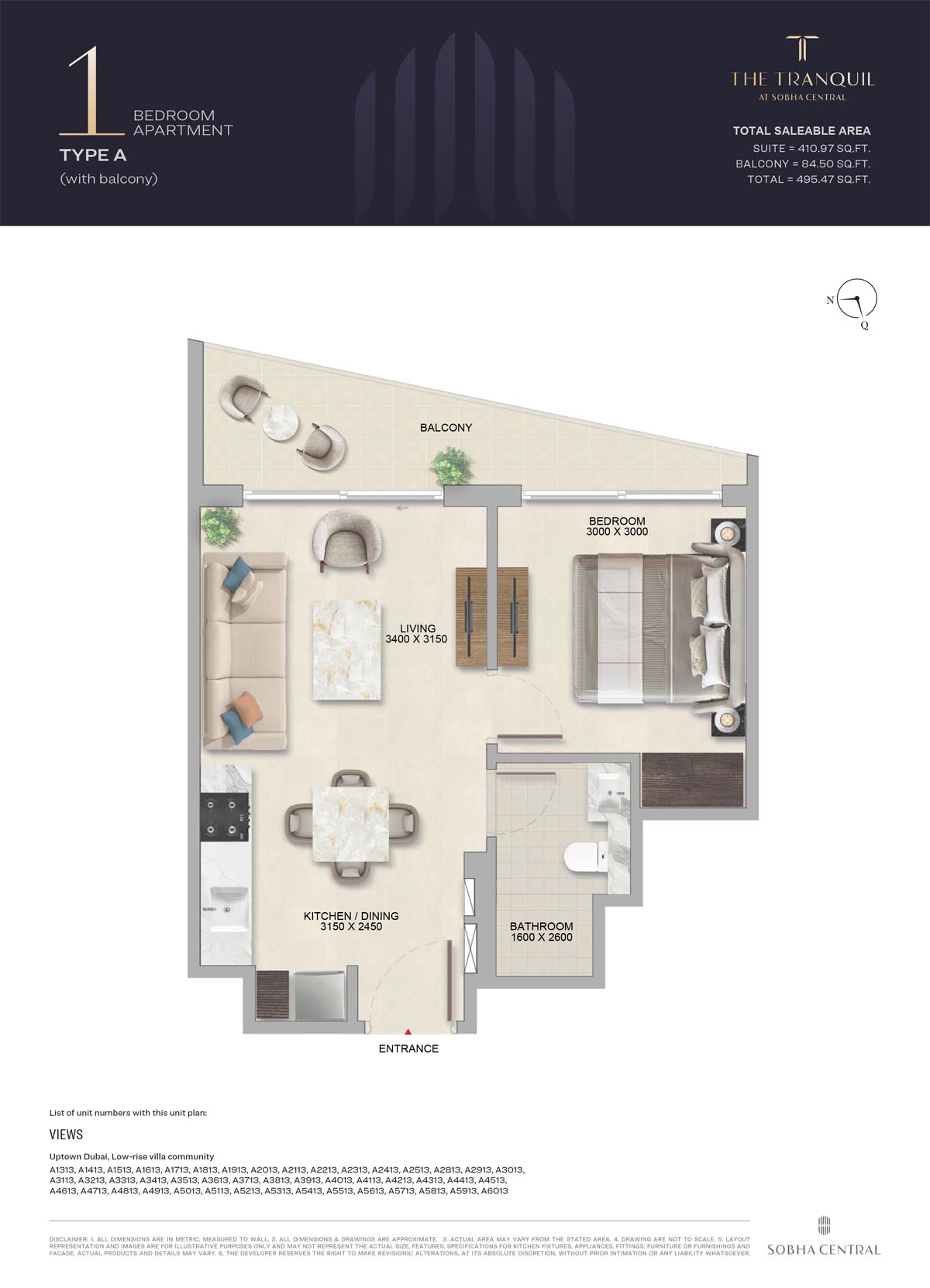 The Tranquil 1BR floor plan