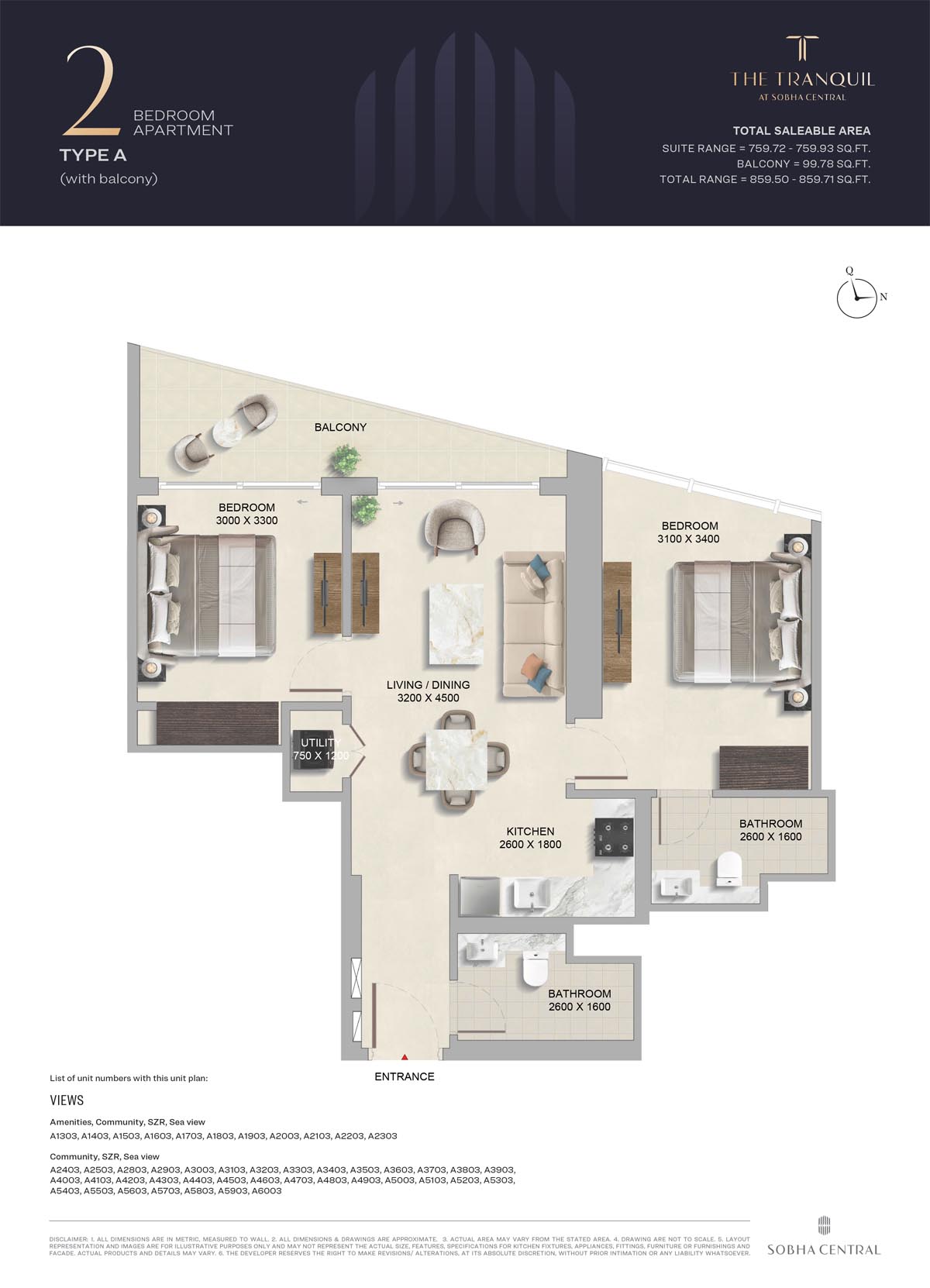 The Tranquil 2BR floor plan