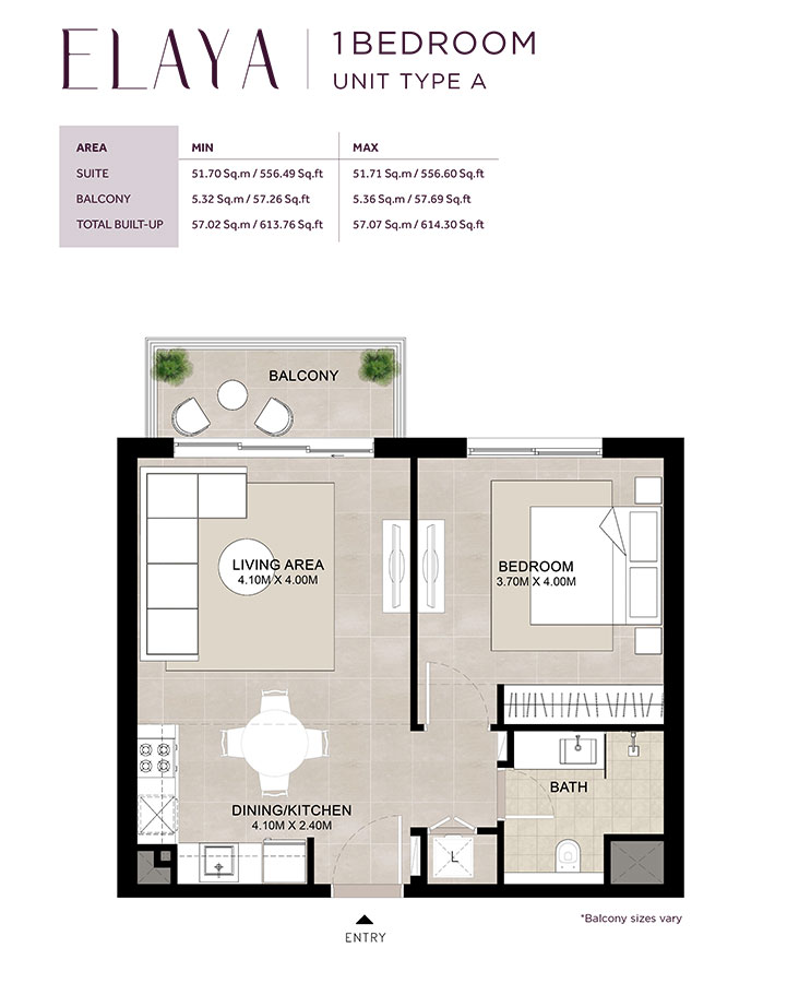 Elaya 1BR floor plan