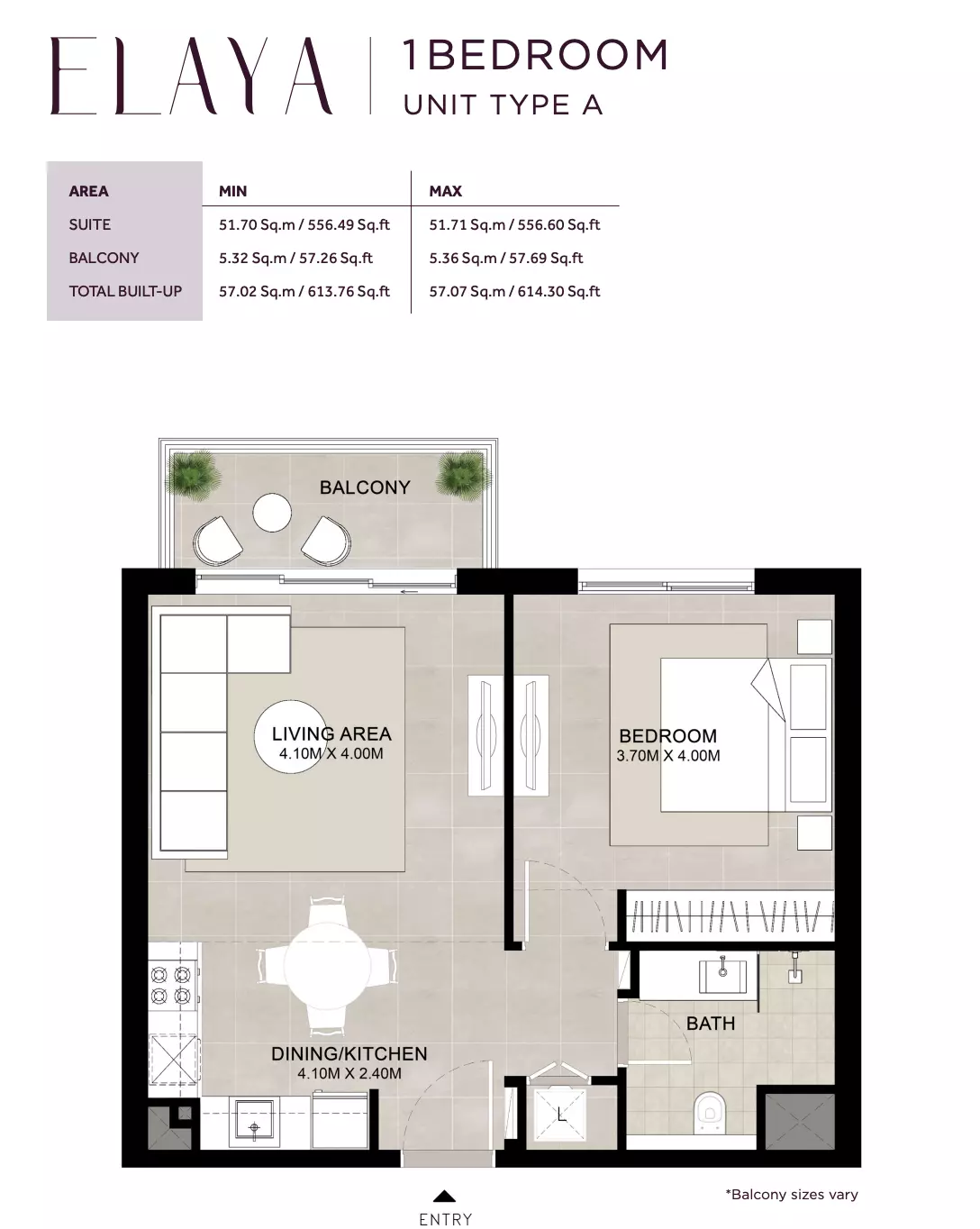 Elaya 1BR floor plan