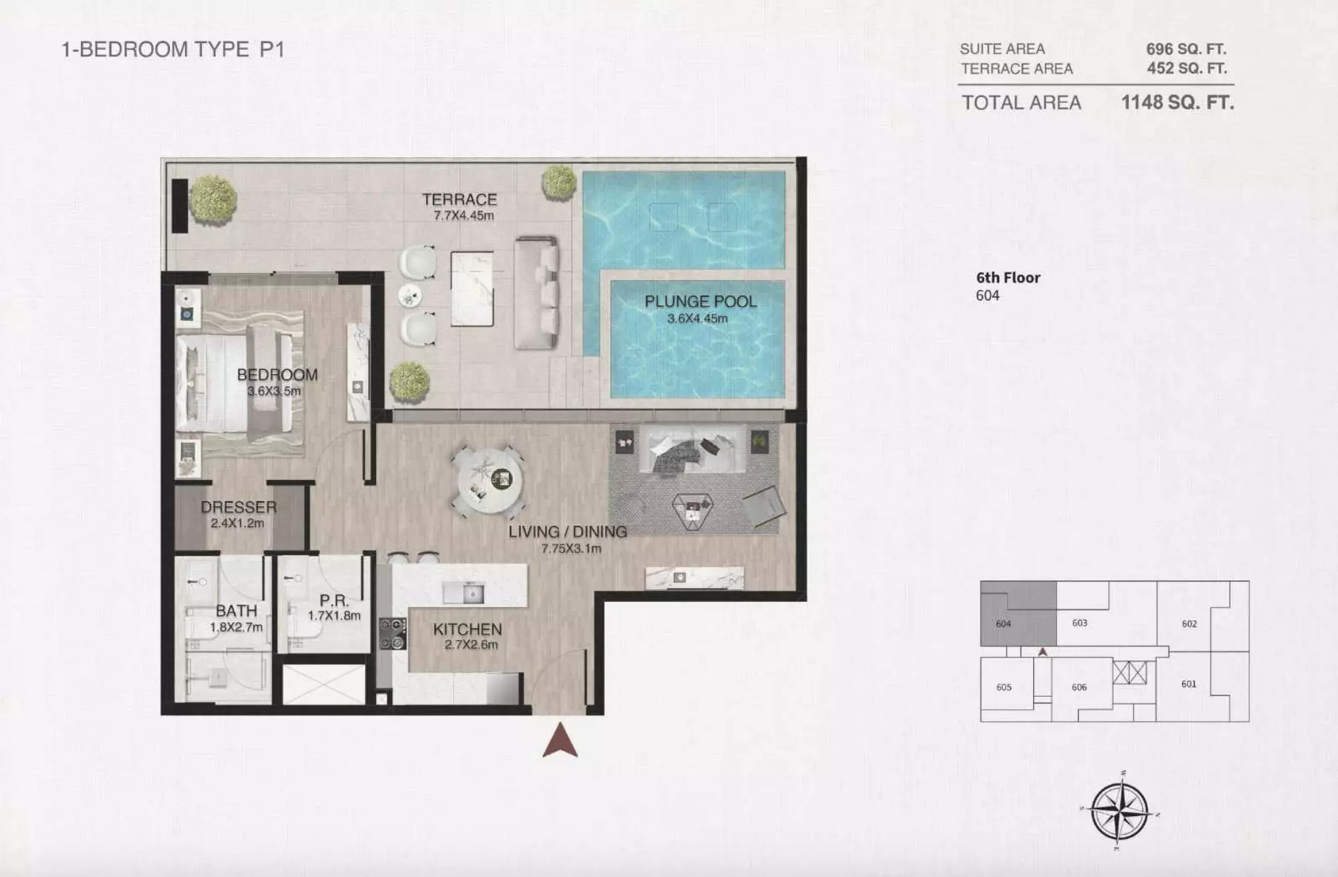 One By Nine 1BR floor plan