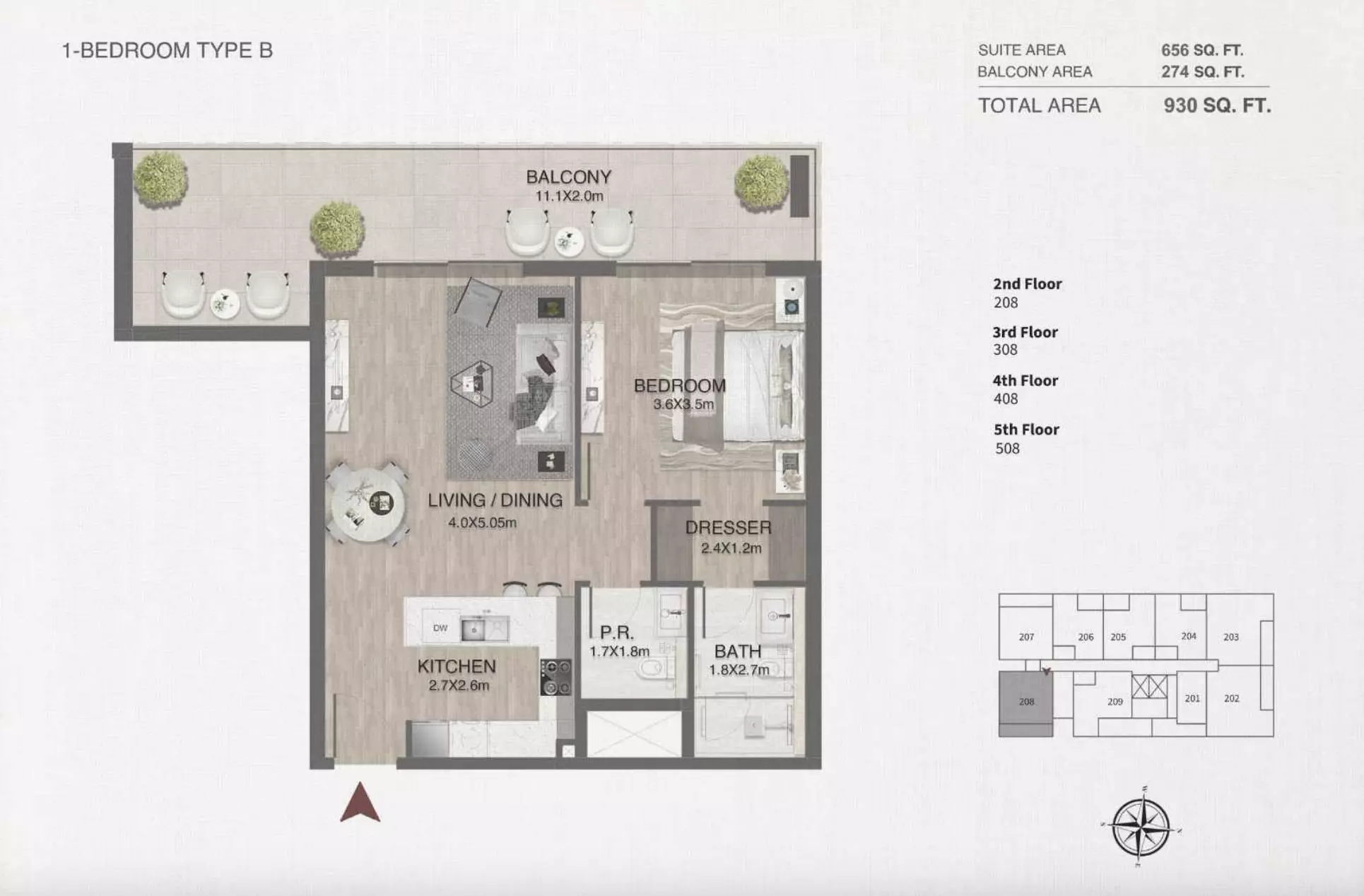 One By Nine 1BR floor plan
