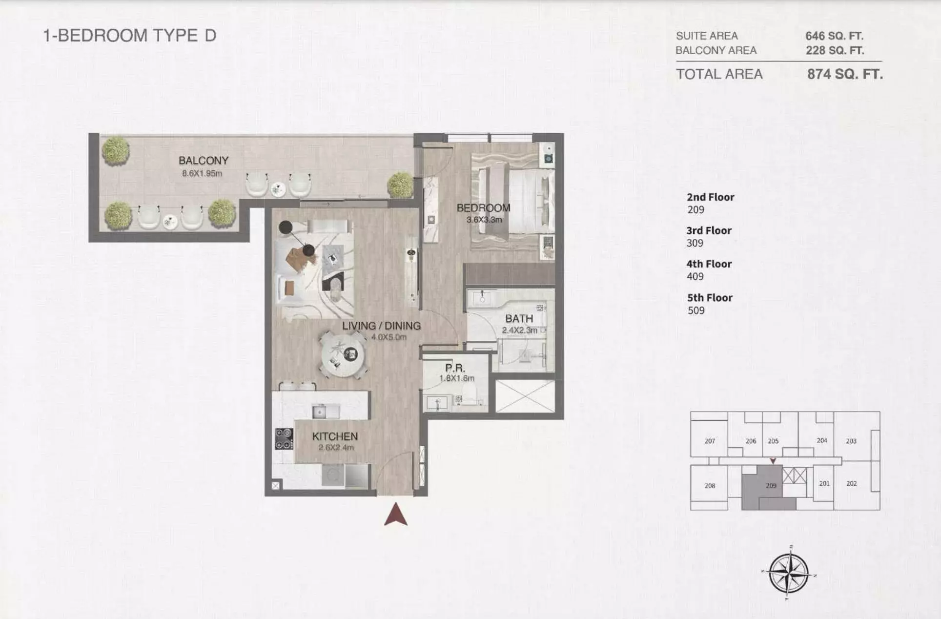 One By Nine 1BR floor plan