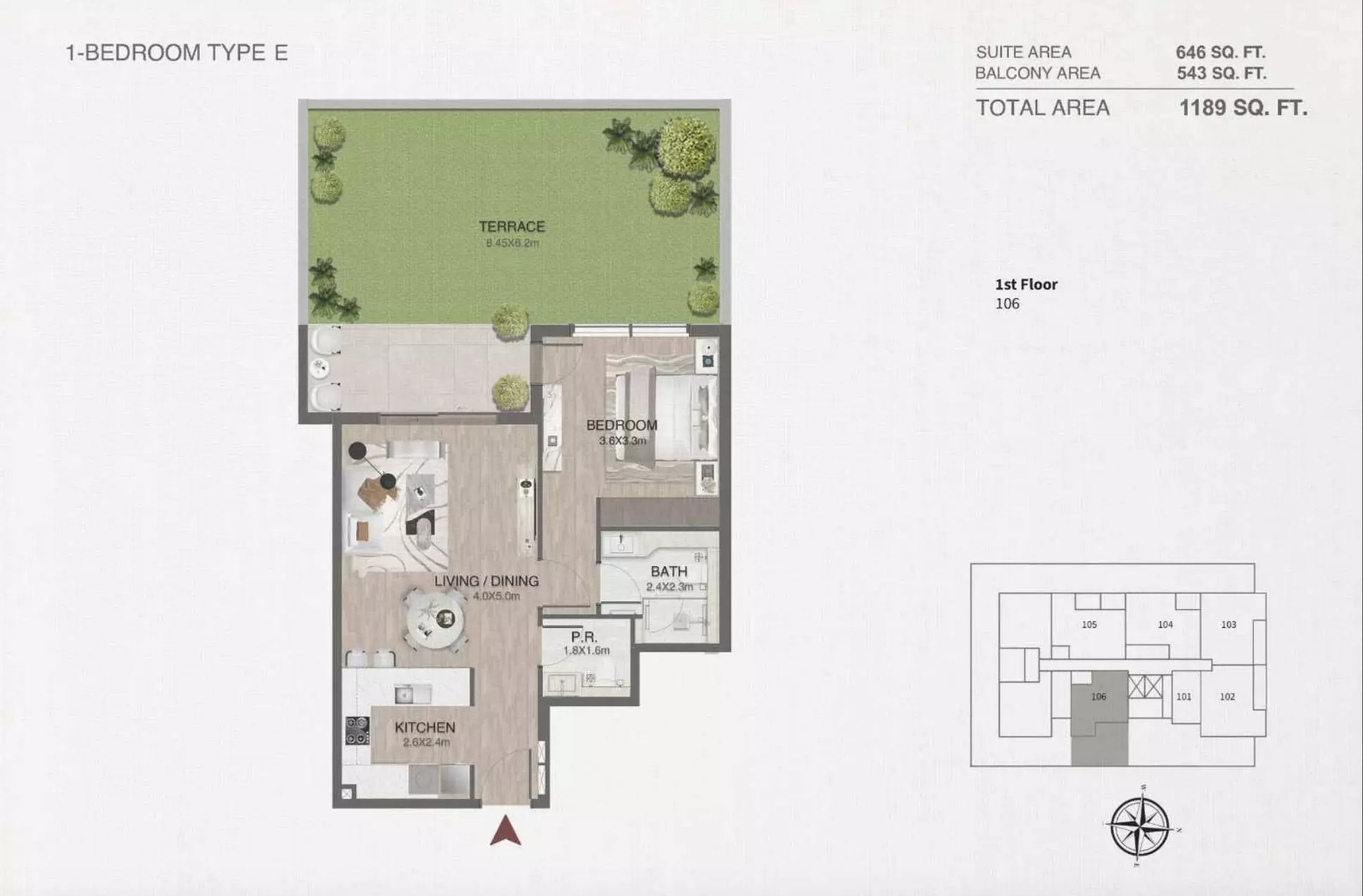 One By Nine 1BR floor plan