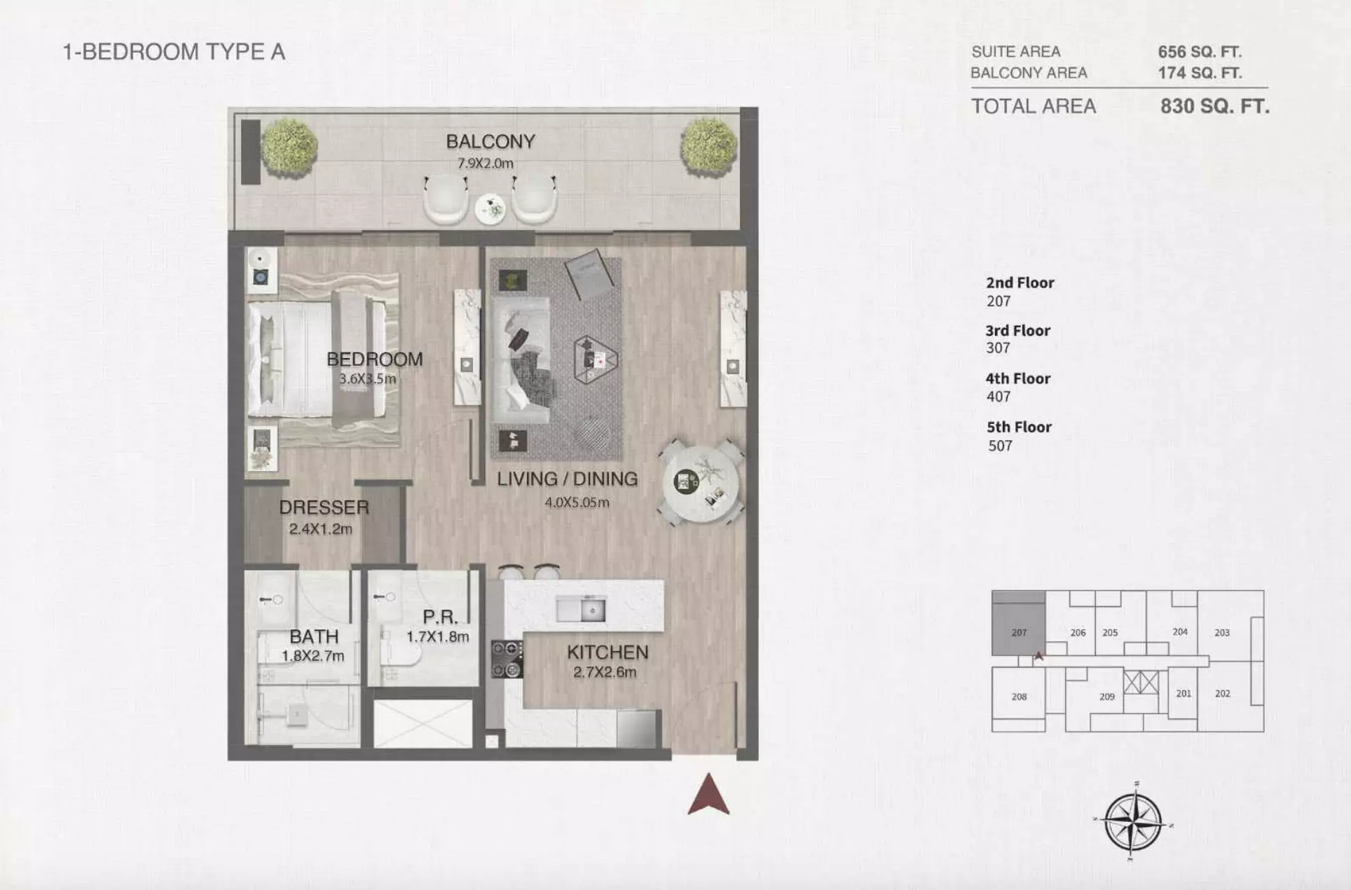 One By Nine 1BR floor plan
