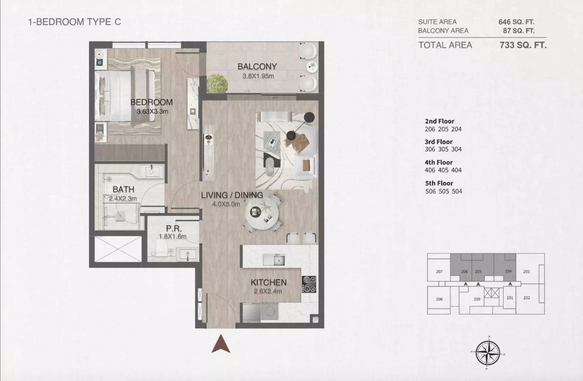 One By Nine 1BR floor plan