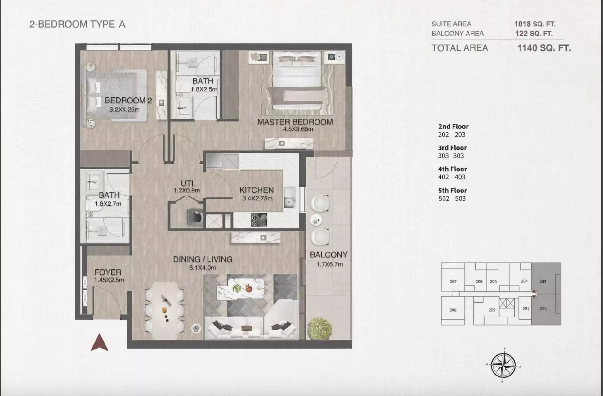 One By Nine 2BR floor plan