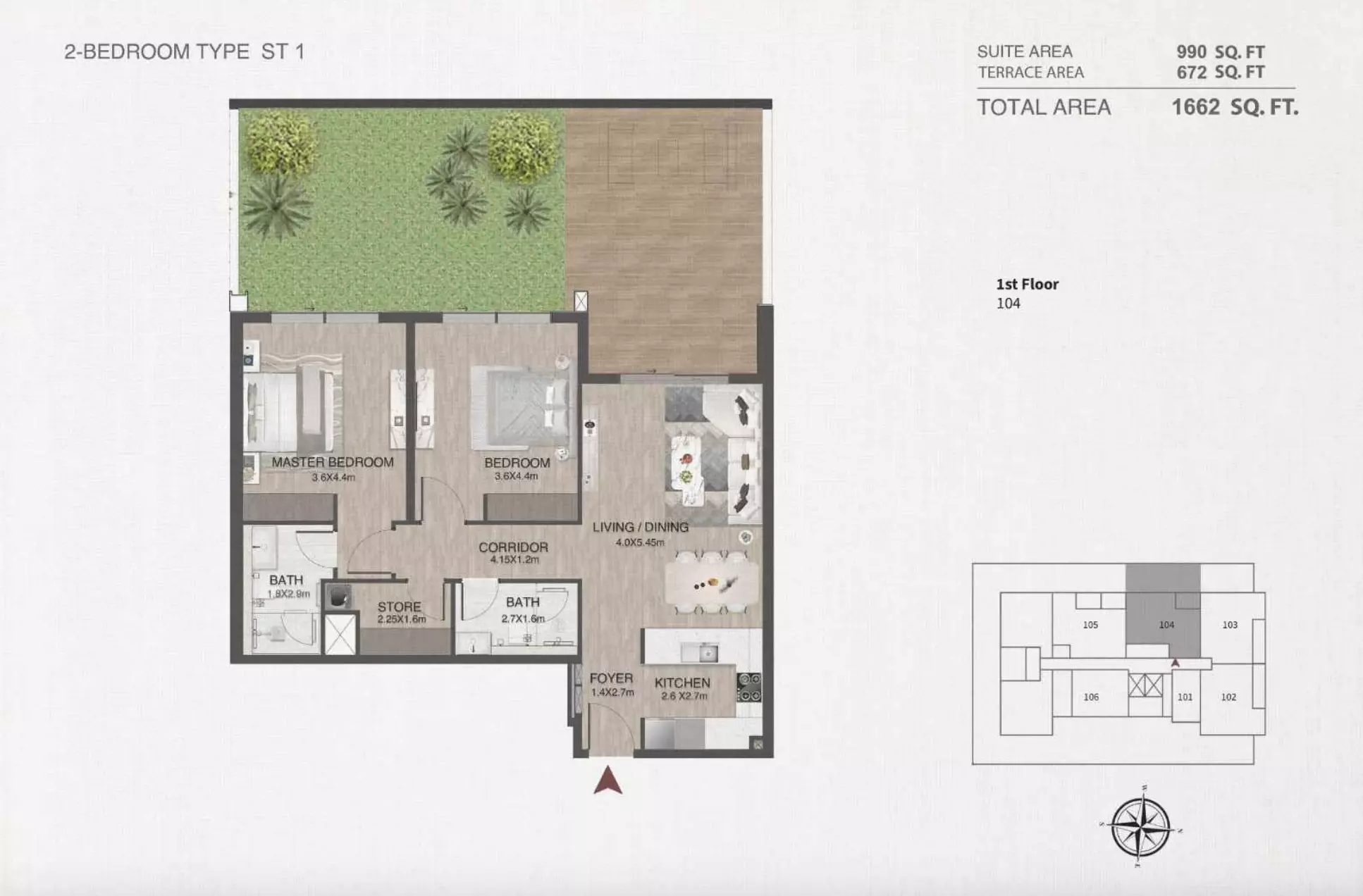 One By Nine 2BR floor plan
