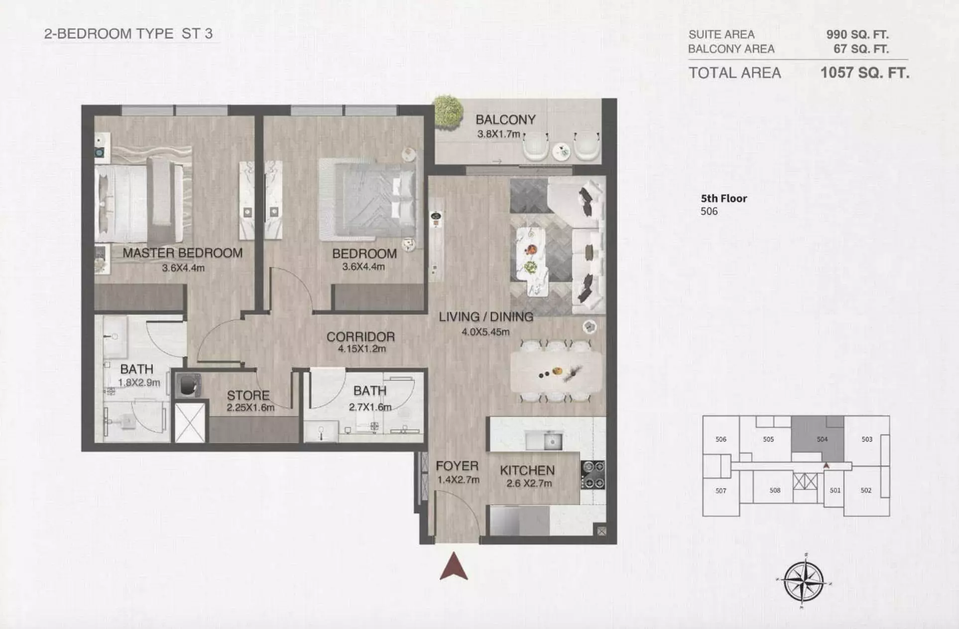 One By Nine 2BR floor plan