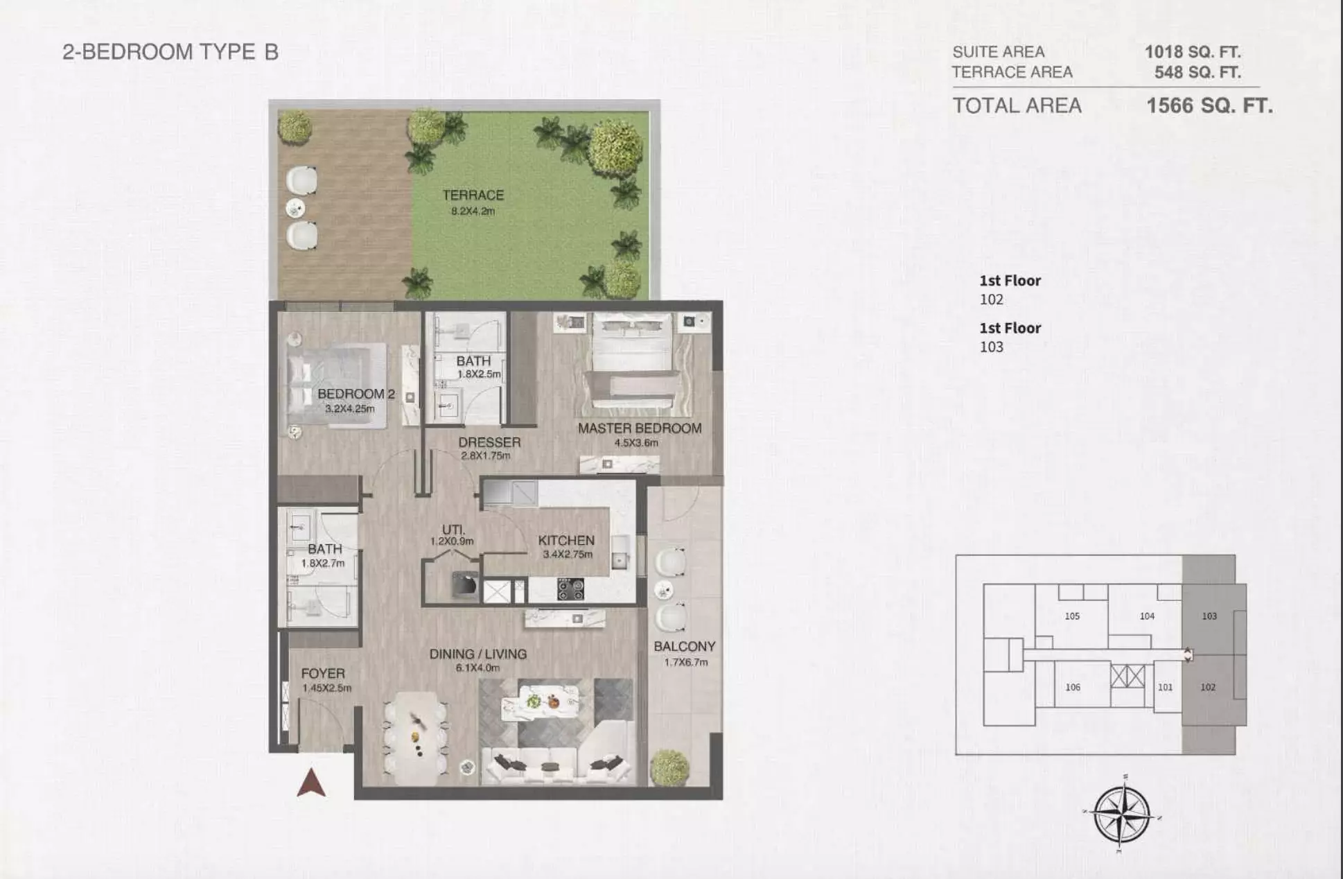 One By Nine 2BR floor plan