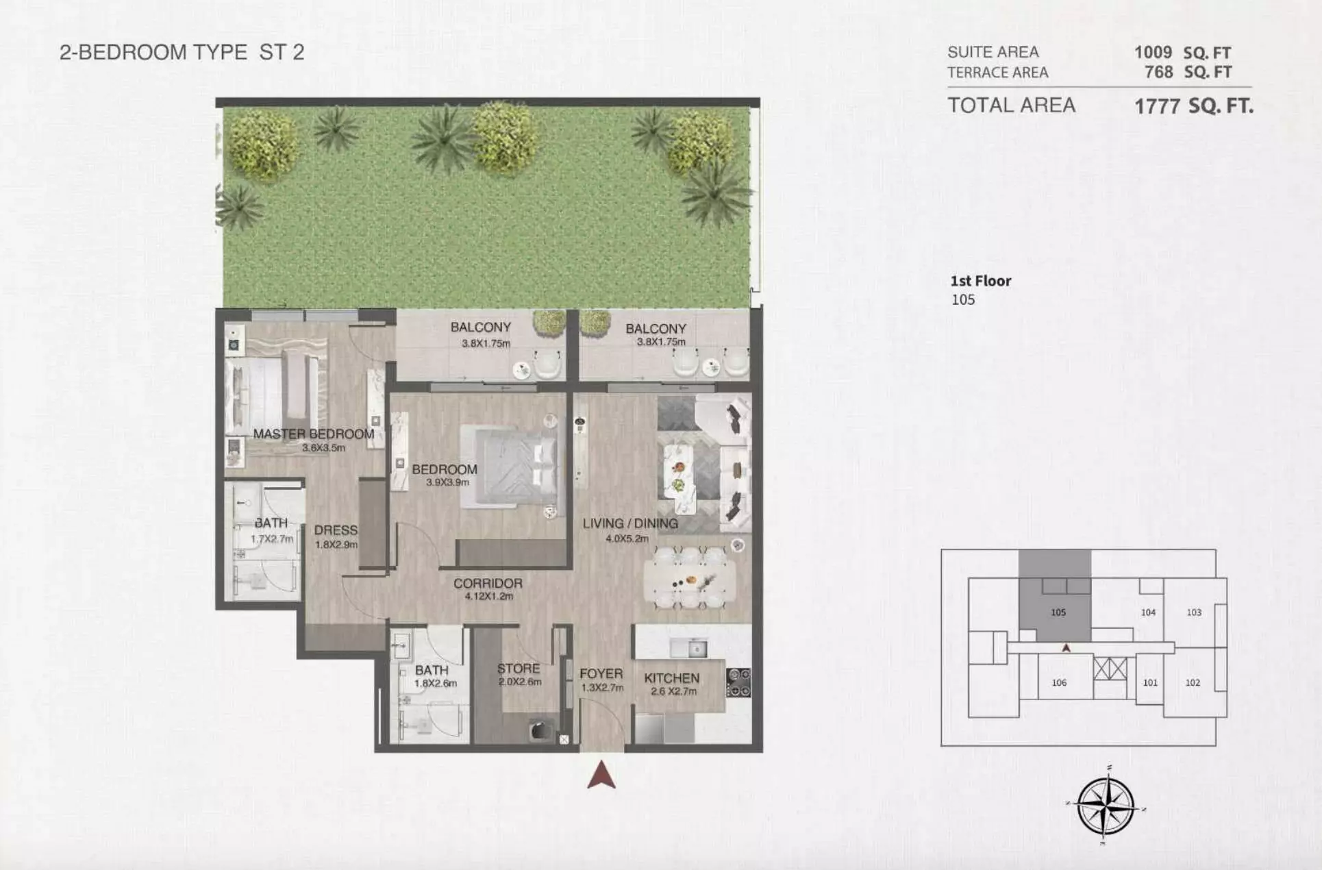 One By Nine 2BR floor plan