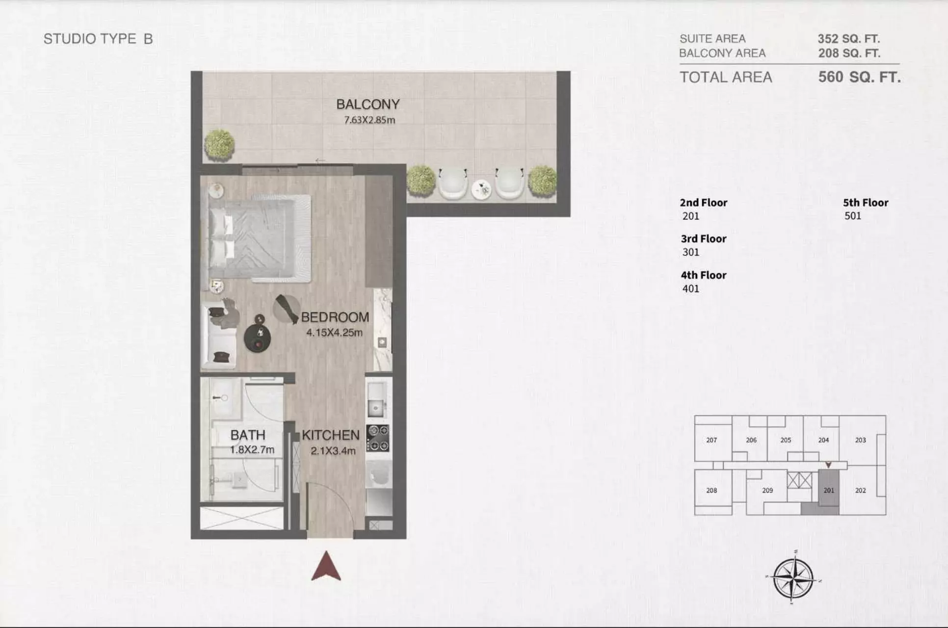 One By Nine Studio floor plan