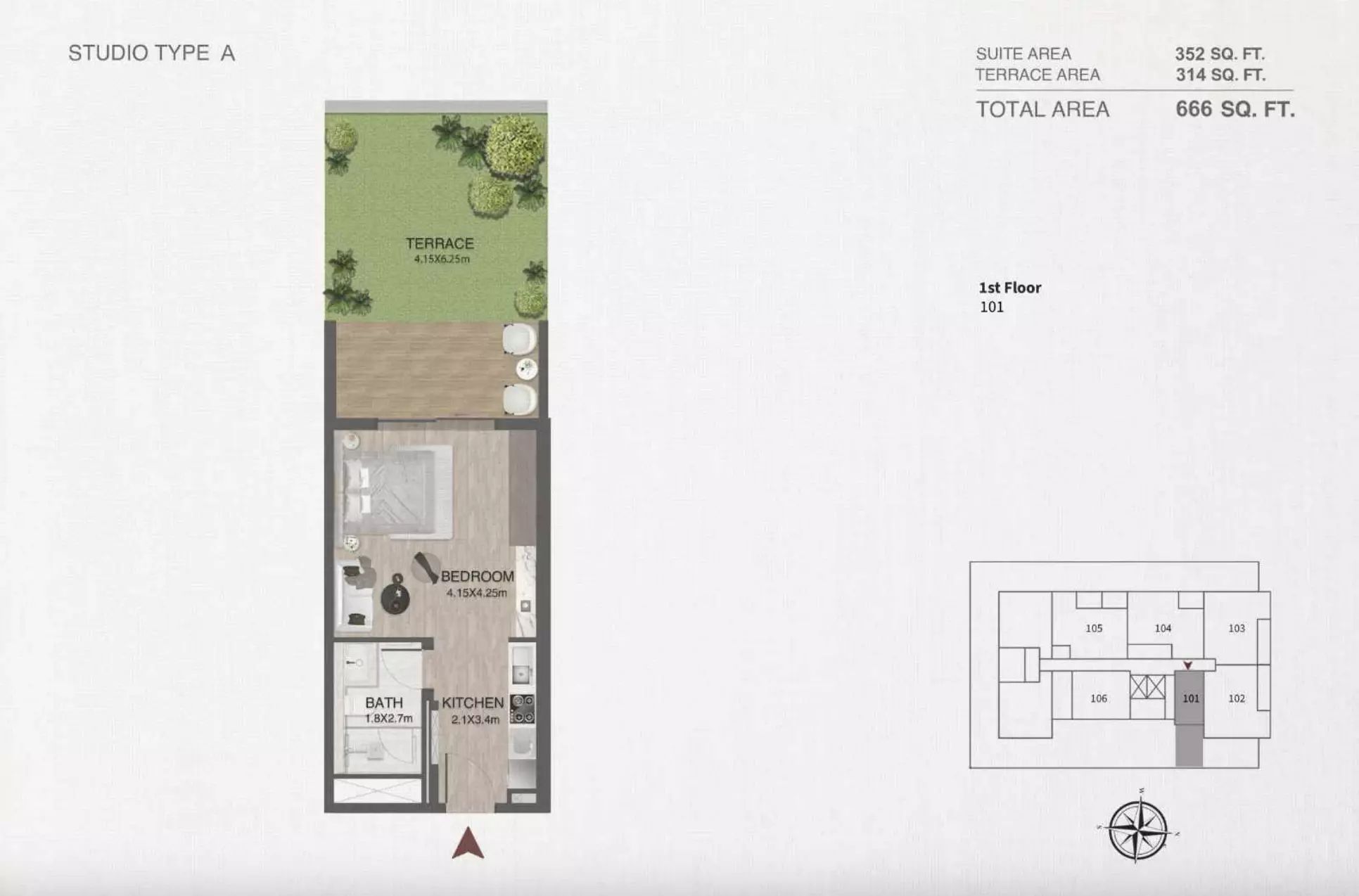 One By Nine Studio floor plan