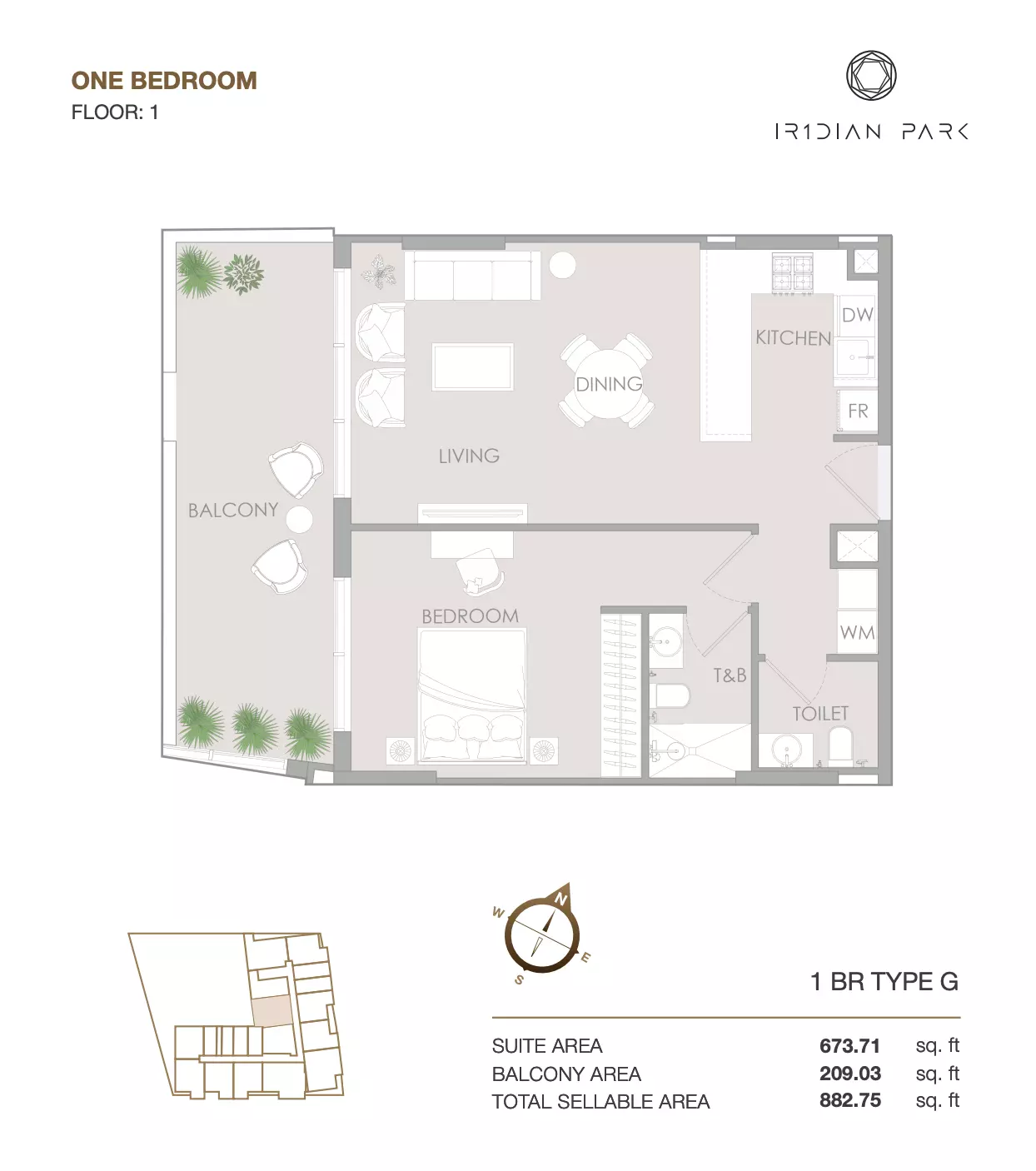 IR1DIAN PARK 1BR floor plan