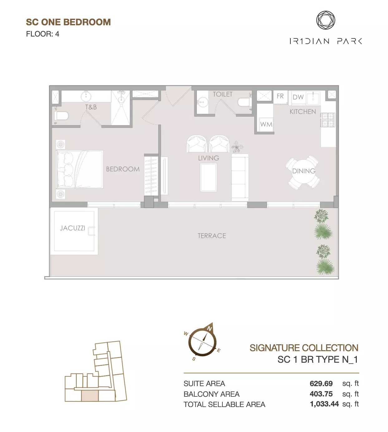 IR1DIAN PARK 1BR floor plan