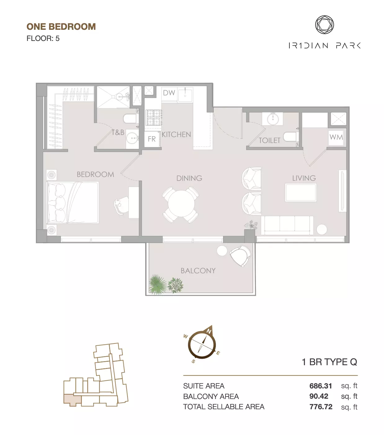 IR1DIAN PARK 1BR floor plan