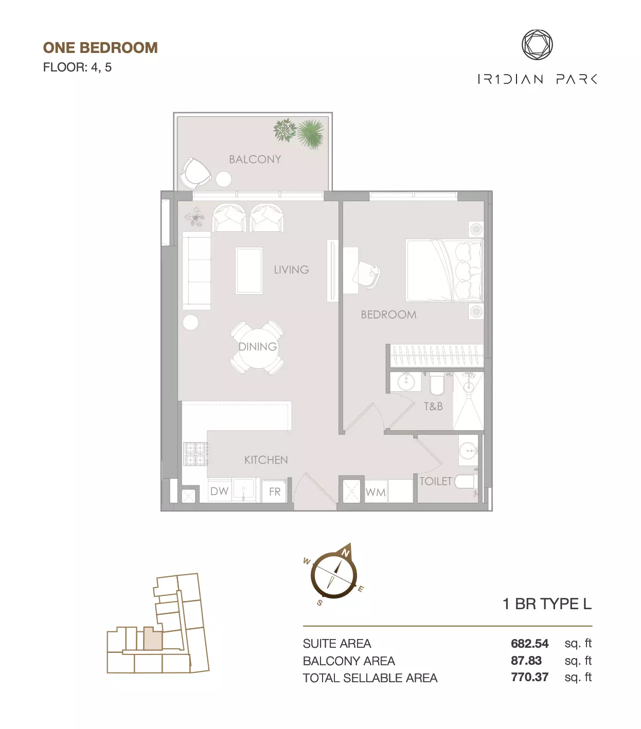 IR1DIAN PARK 1BR floor plan