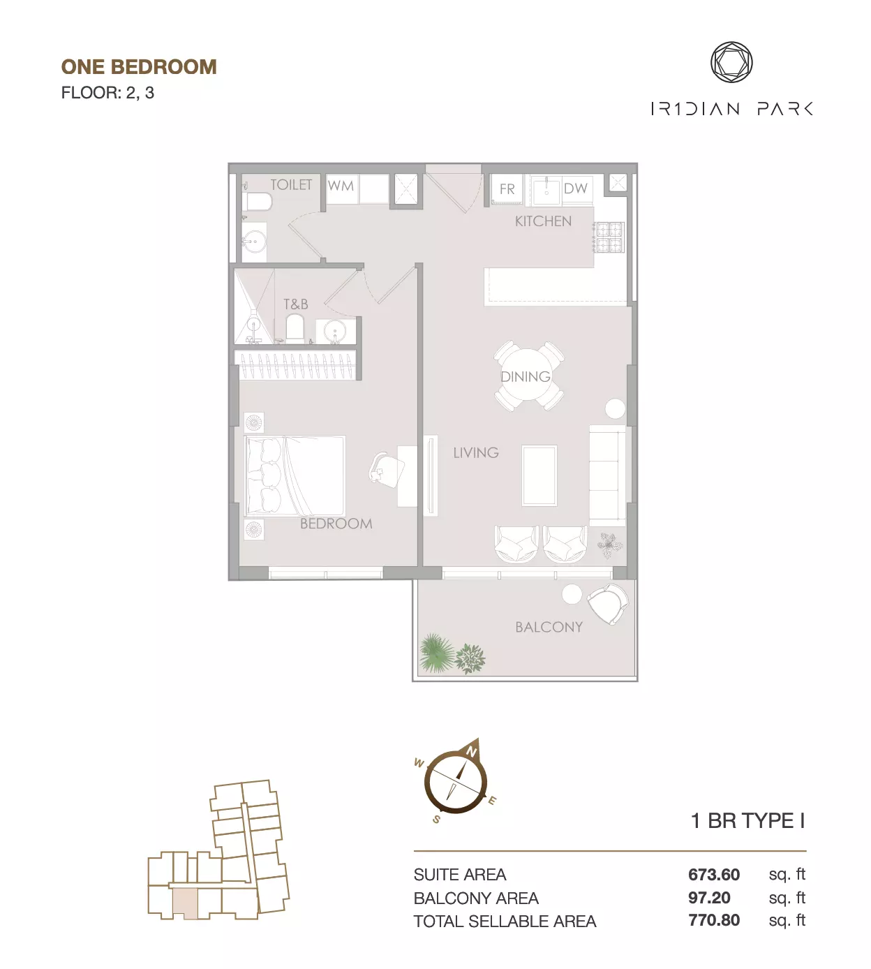IR1DIAN PARK 1BR floor plan