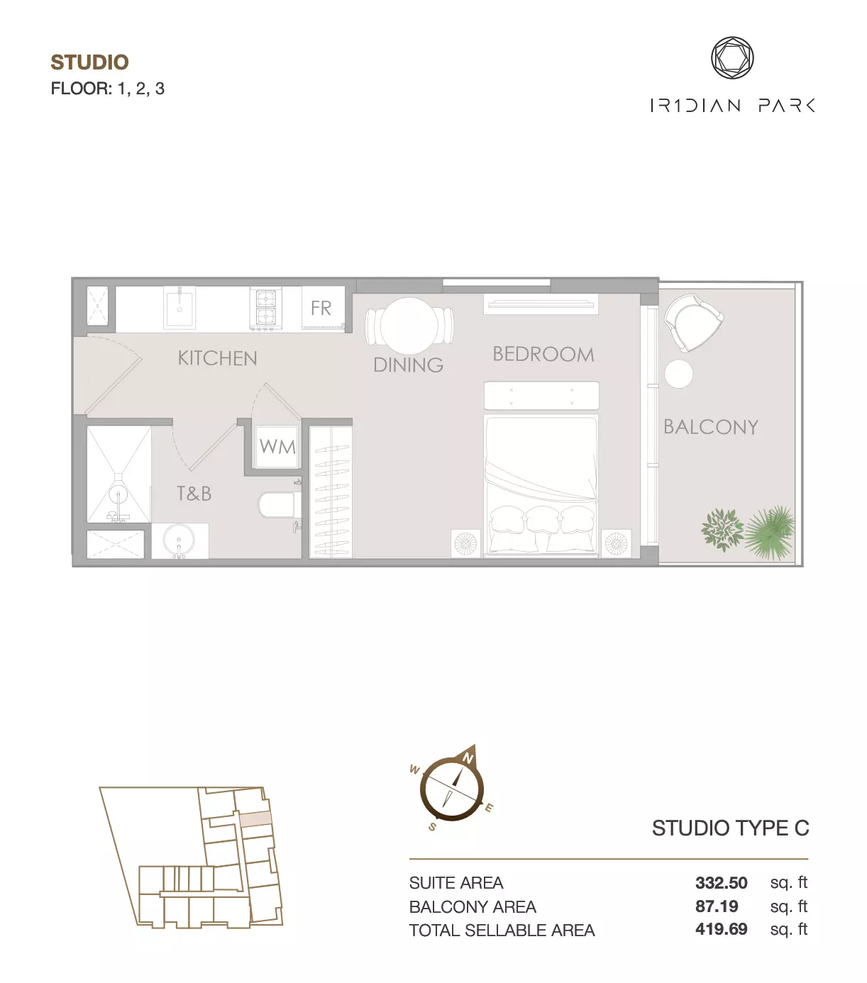 IR1DIAN PARK Studio floor plan