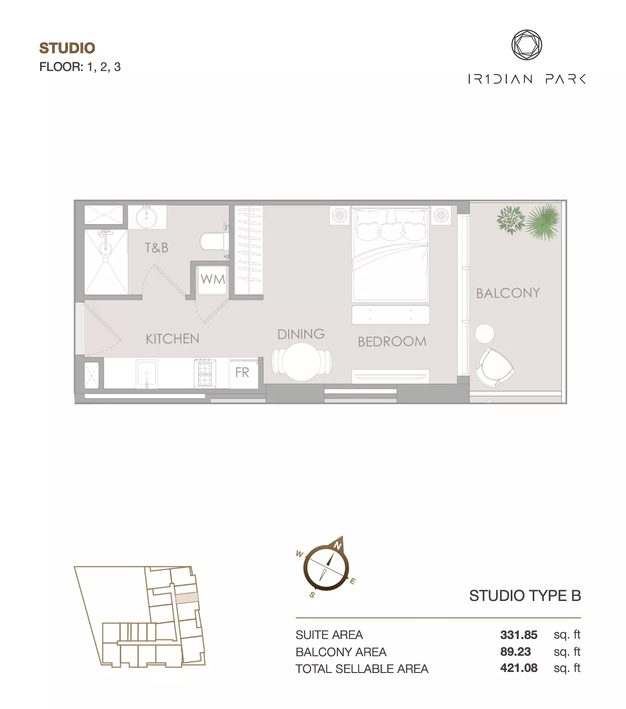 IR1DIAN PARK Studio floor plan