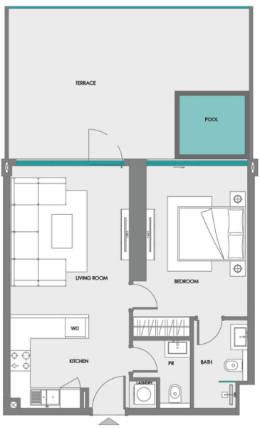 SAMANA Boulevard Heights 1BR floor plan