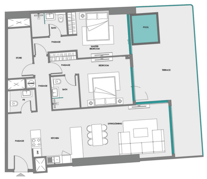 SAMANA Boulevard Heights 2BR floor plan