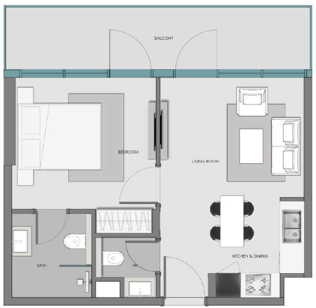 SAMANA Hills South 3 1BR floor plan