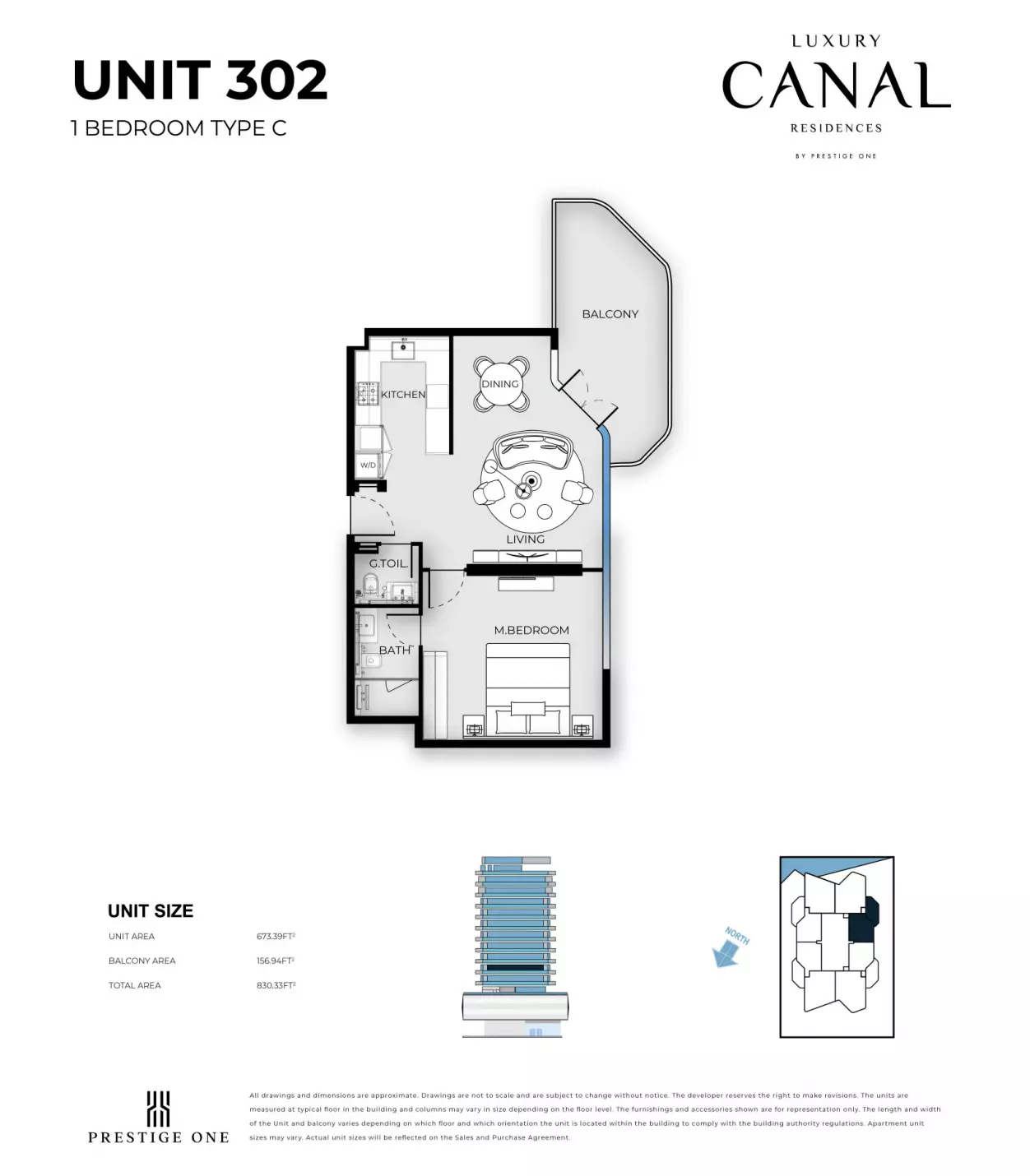 Luxury Canal Residences 1BR floor plan