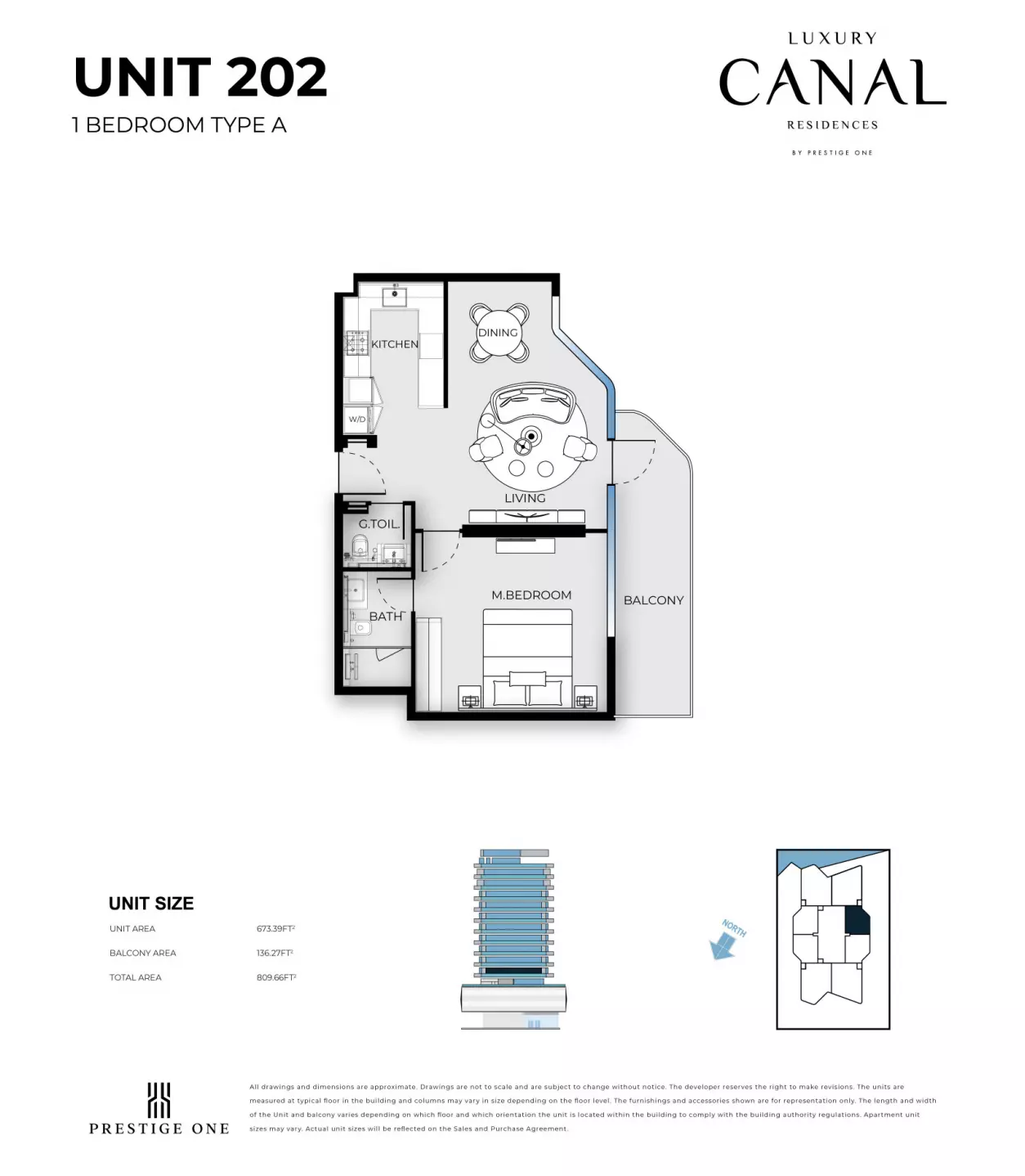 Luxury Canal Residences 1BR floor plan