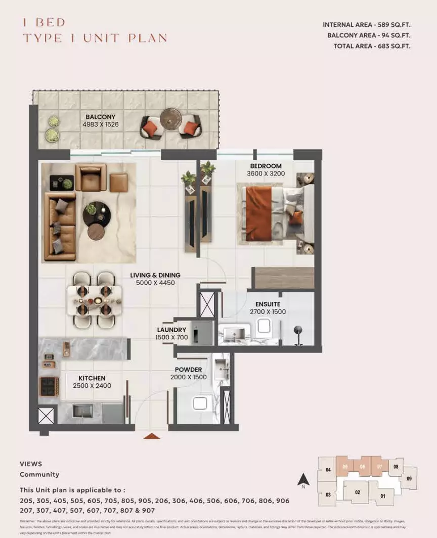 Sunvale 1BR floor plan