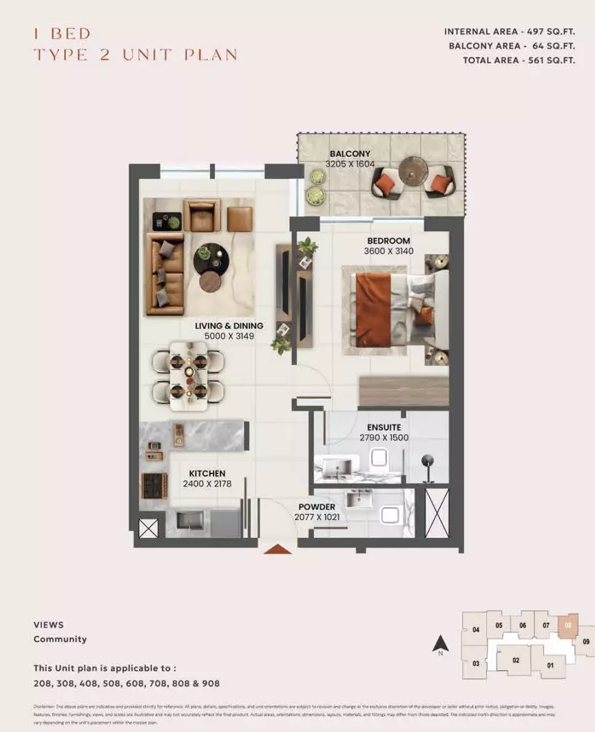 Sunvale 1BR floor plan