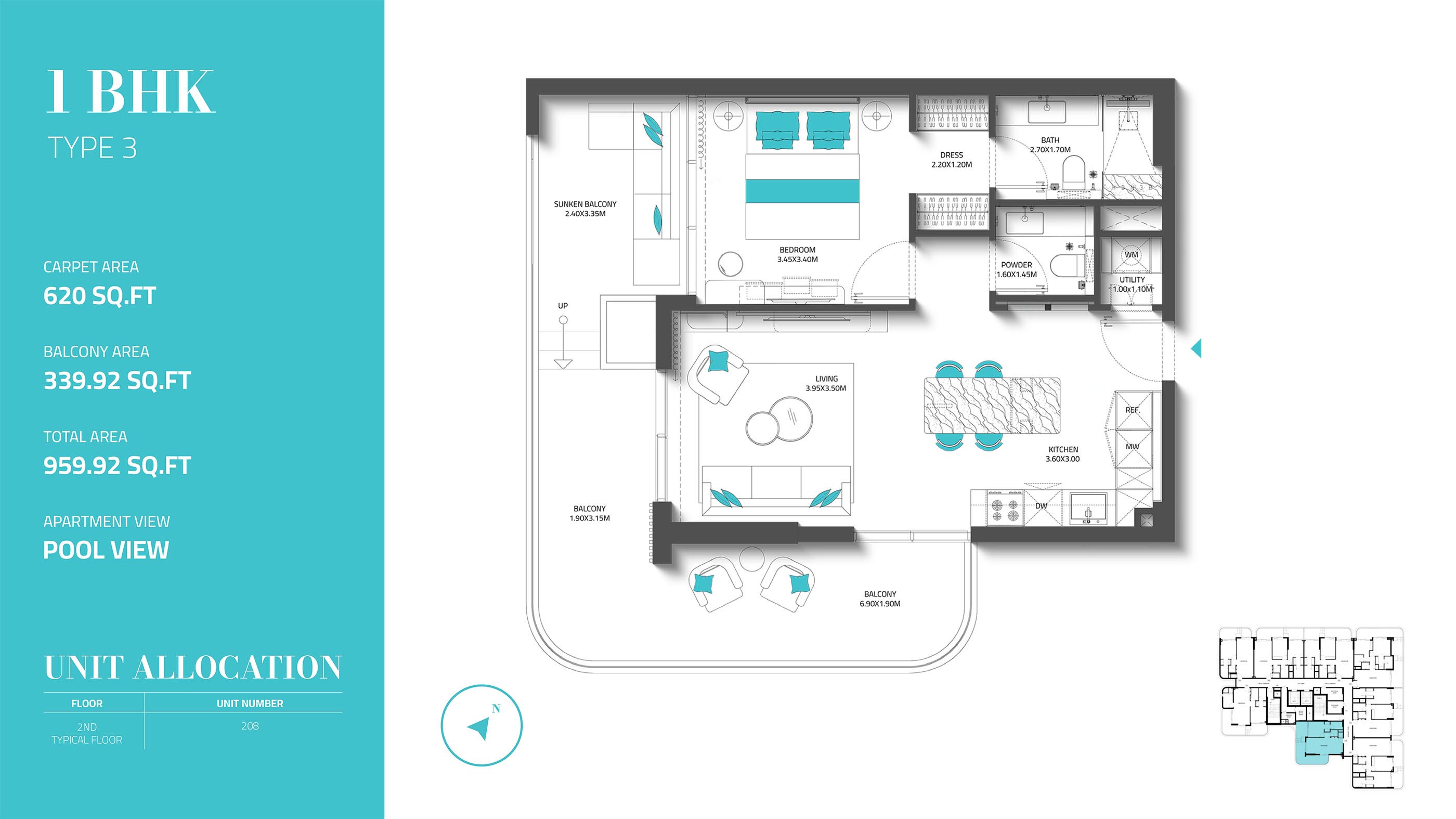 REEF 997 1BR floor plan
