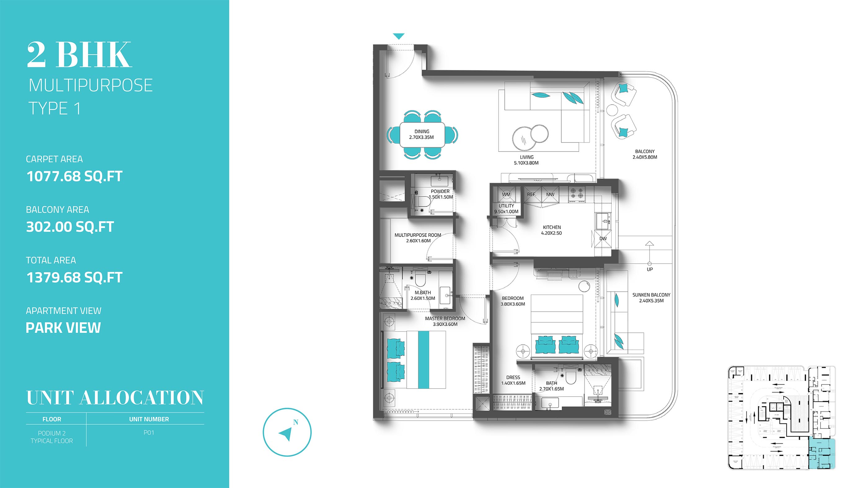 REEF 997 2BR floor plan