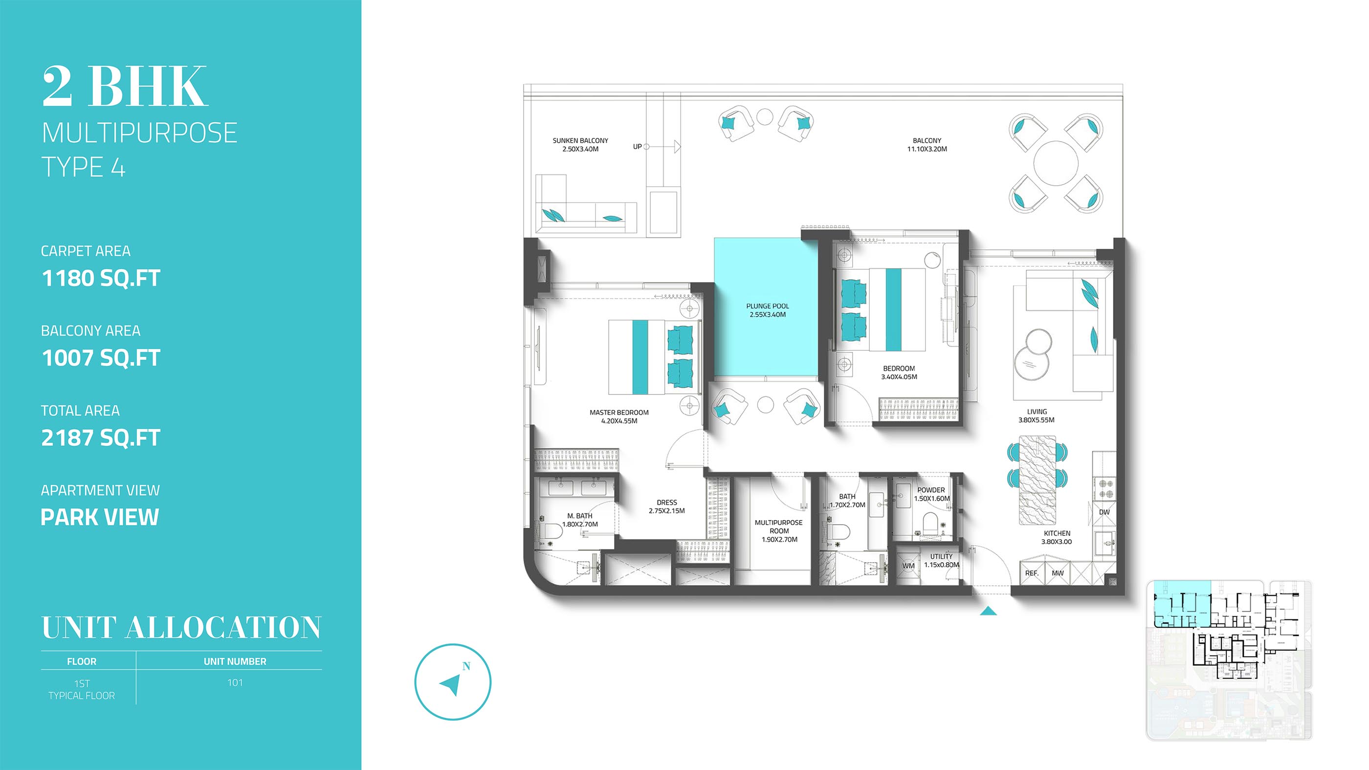 REEF 997 2BR floor plan