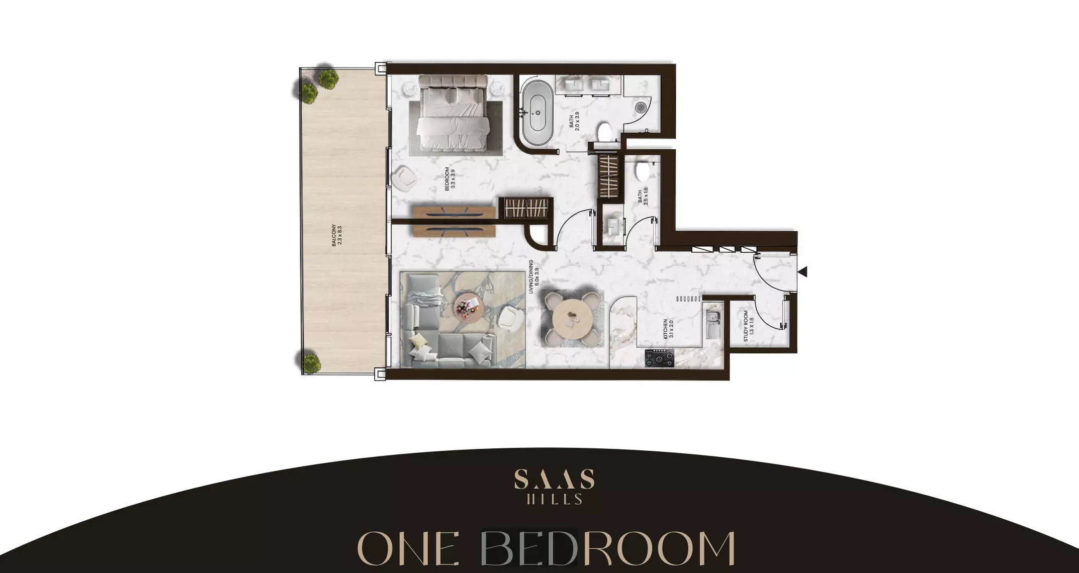 SAAS Hills 1BR floor plan