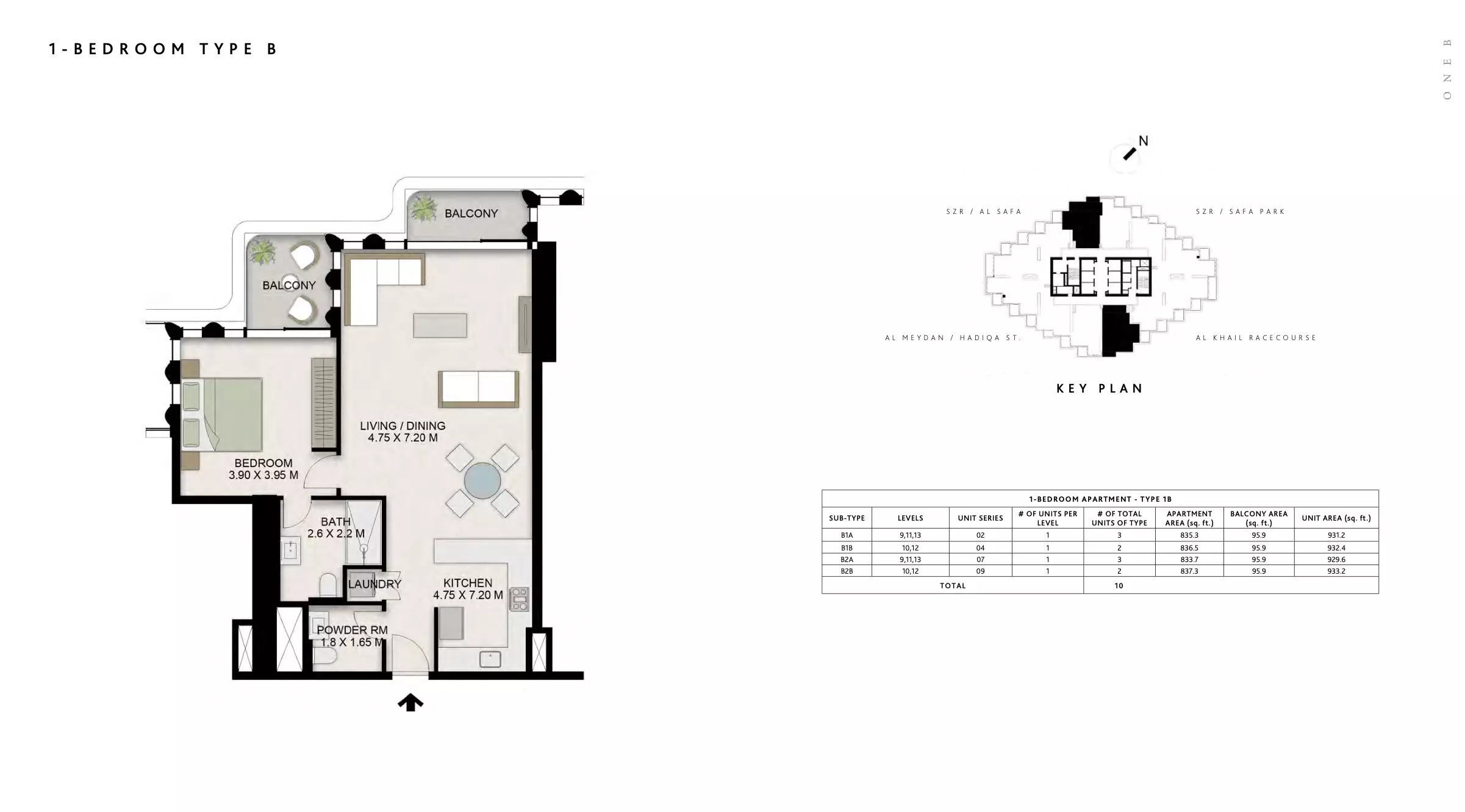 One B Tower 1BR floor plan