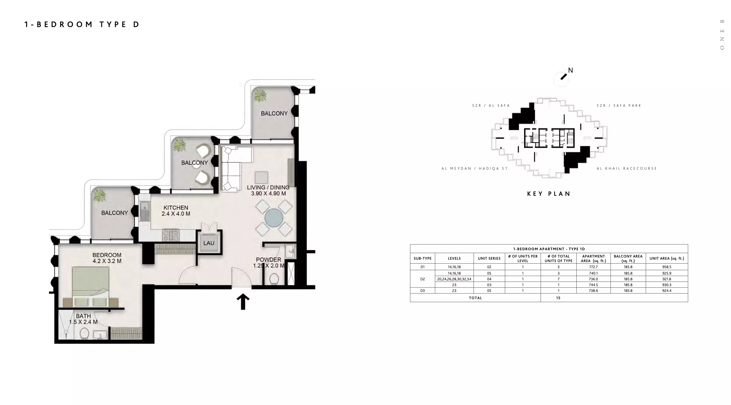 One B Tower 1BR floor plan