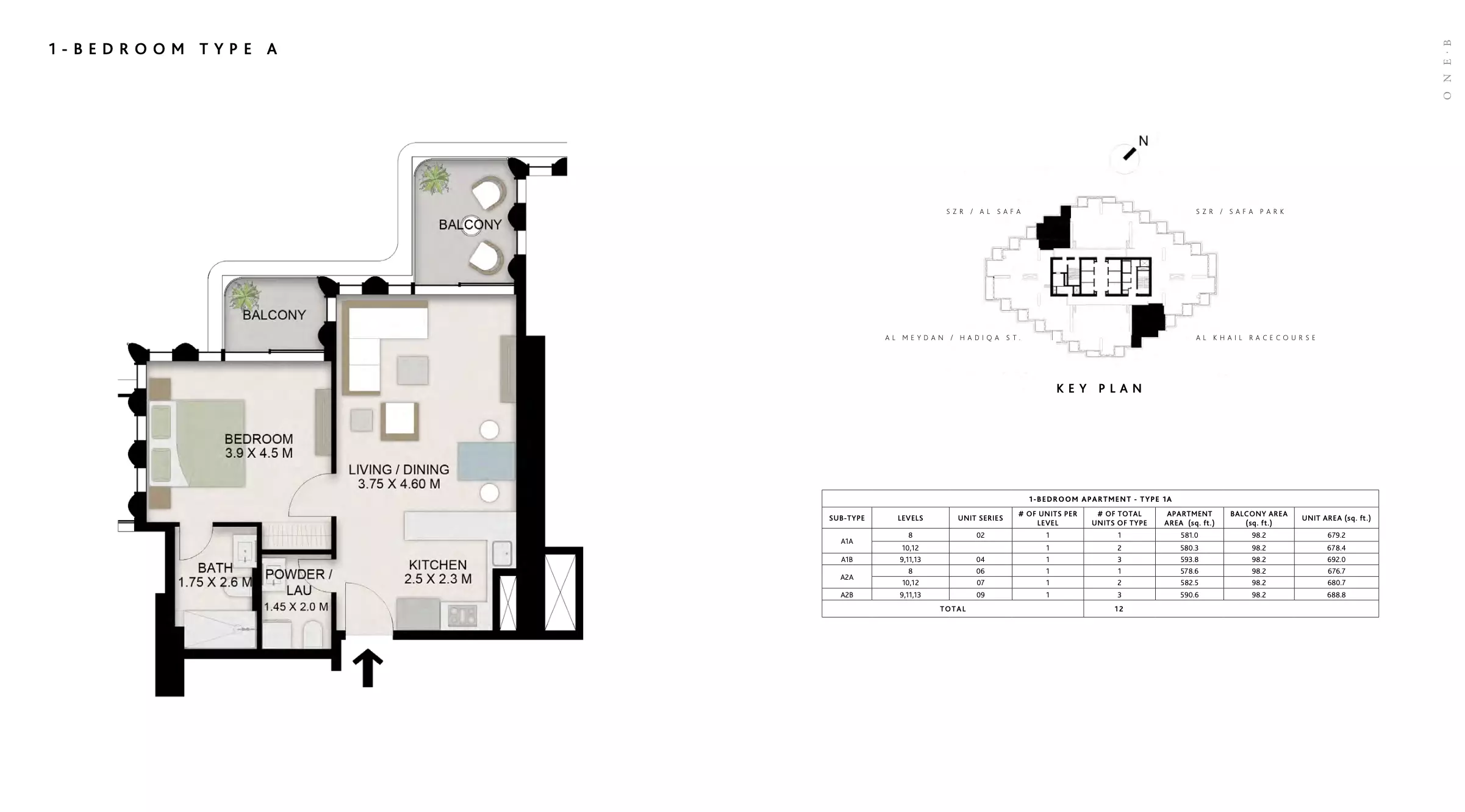 One B Tower 1BR floor plan