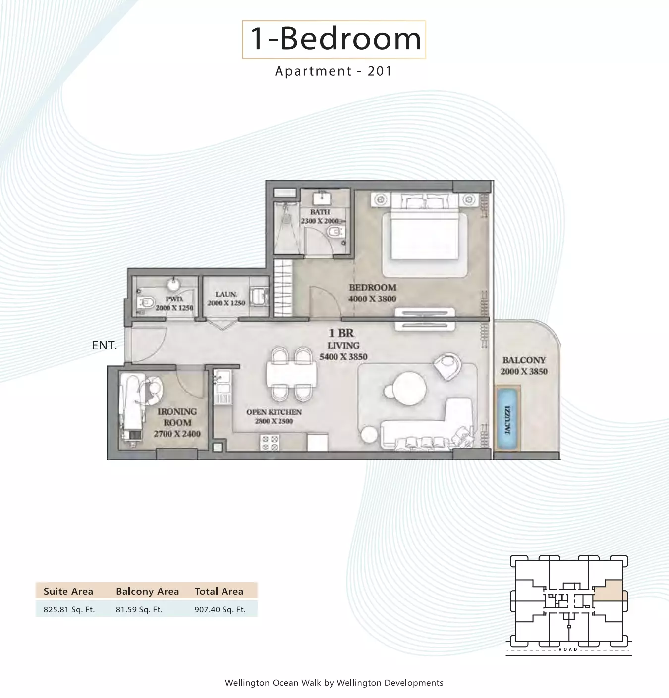 Wellington Ocean Walk 1BR floor plan