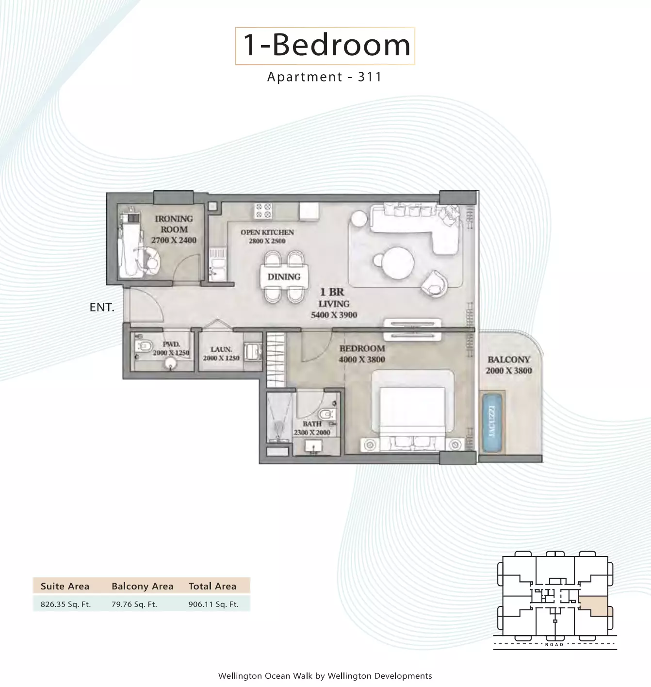 Wellington Ocean Walk 1BR floor plan