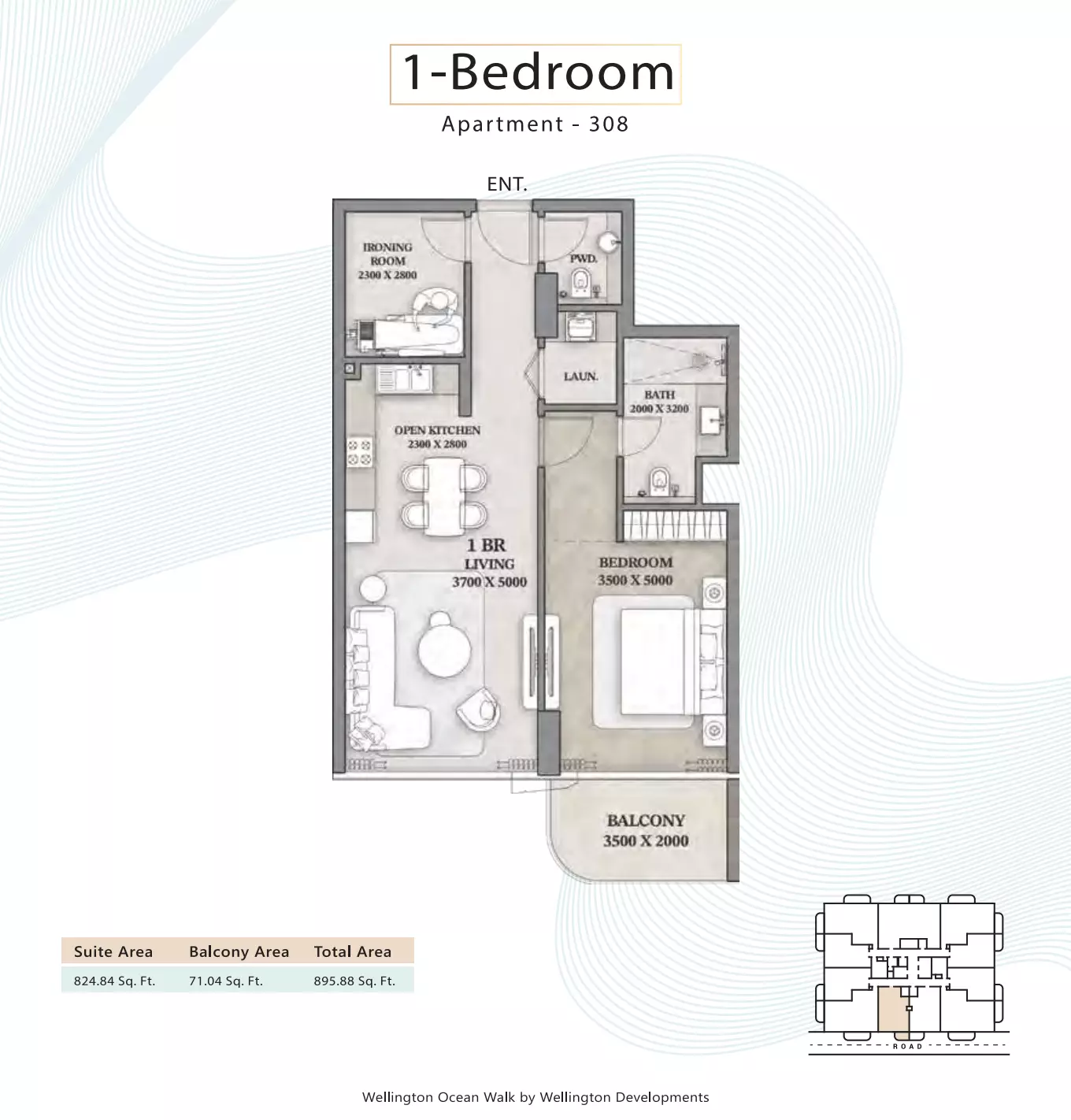 Wellington Ocean Walk 1BR floor plan