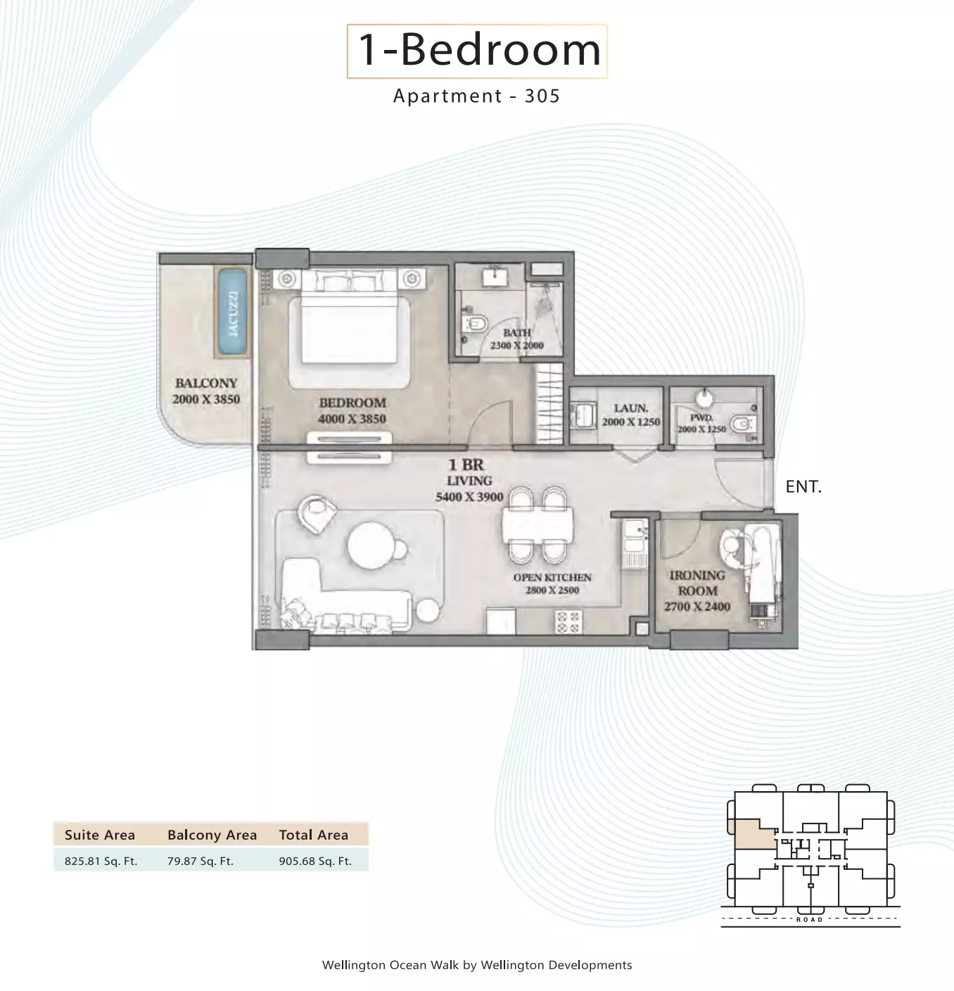 Wellington Ocean Walk 1BR floor plan