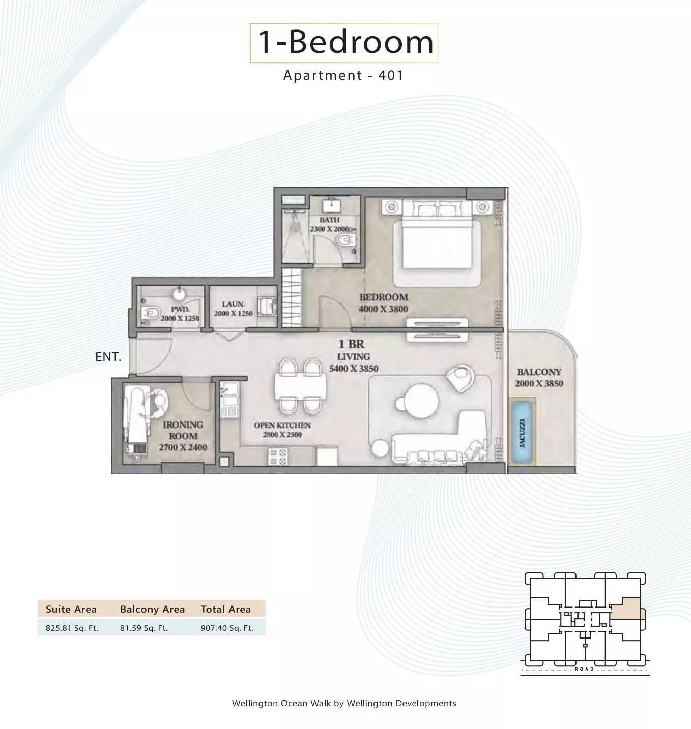 Wellington Ocean Walk 1BR floor plan
