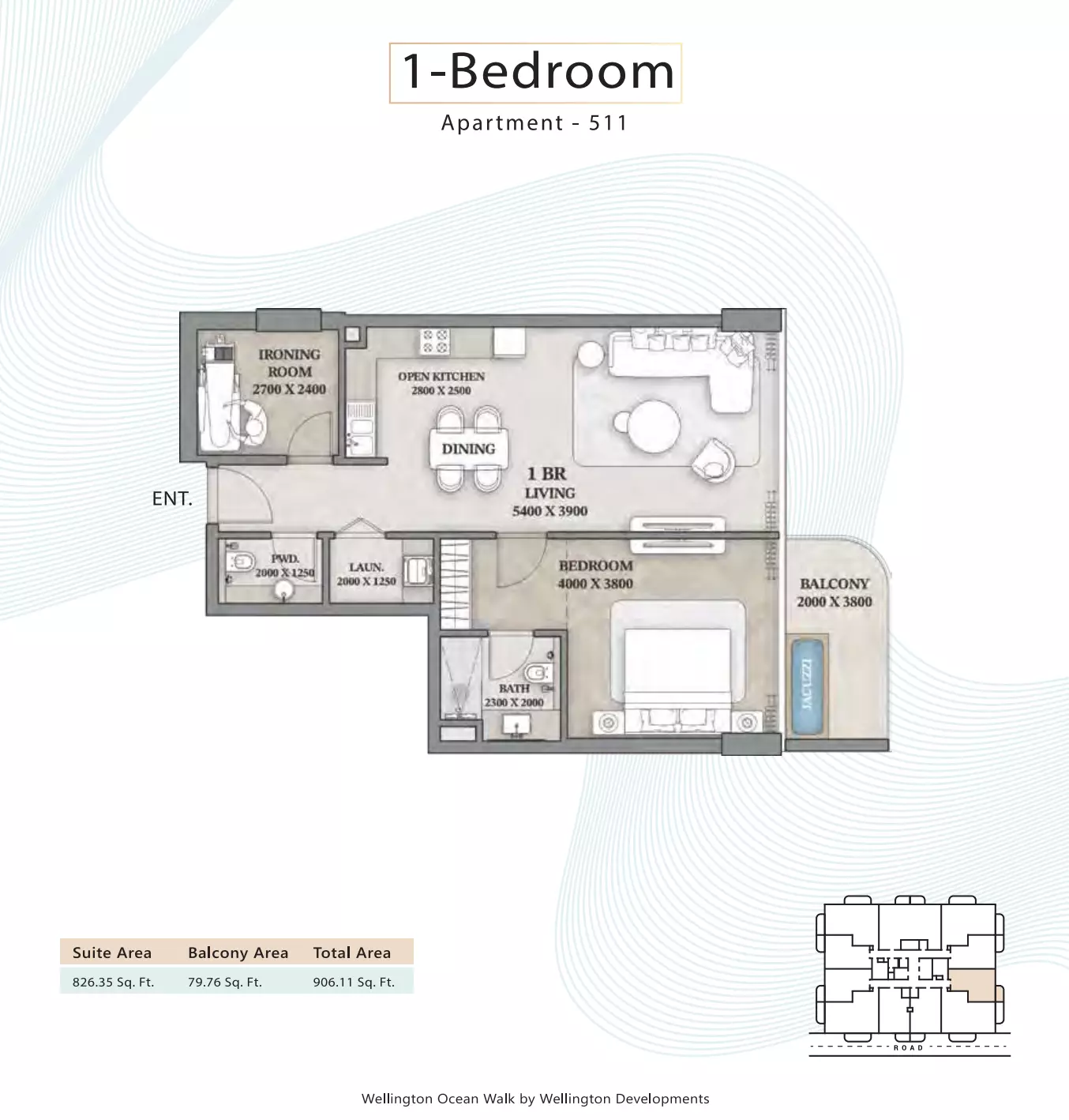 Wellington Ocean Walk 1BR floor plan