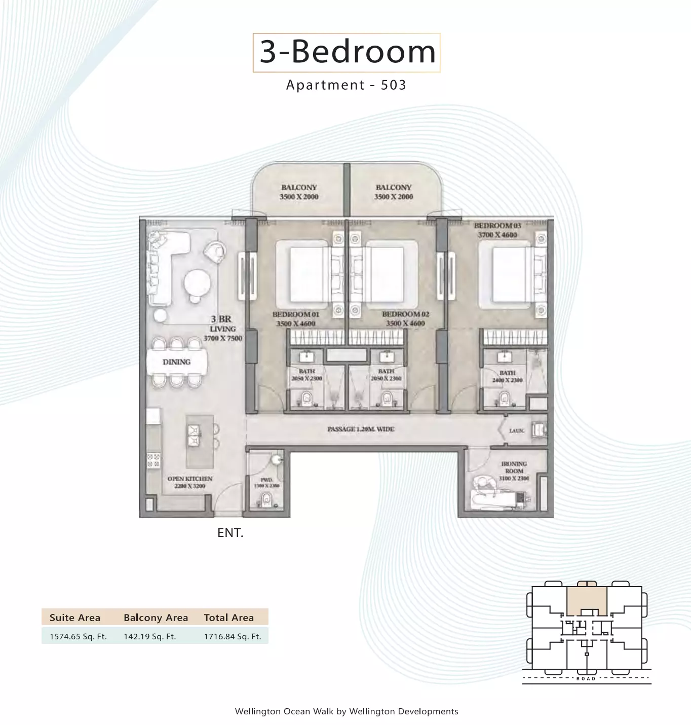 Wellington Ocean Walk 3BR floor plan