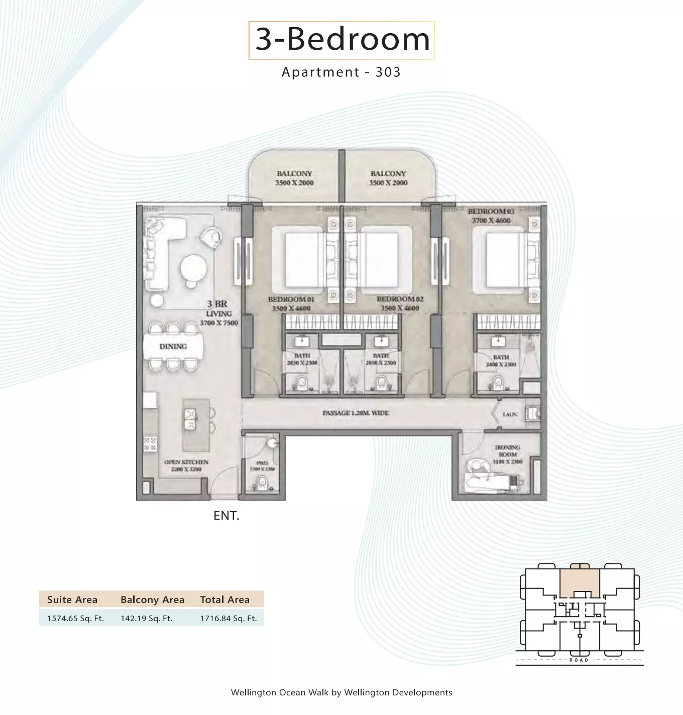 Wellington Ocean Walk 3BR floor plan