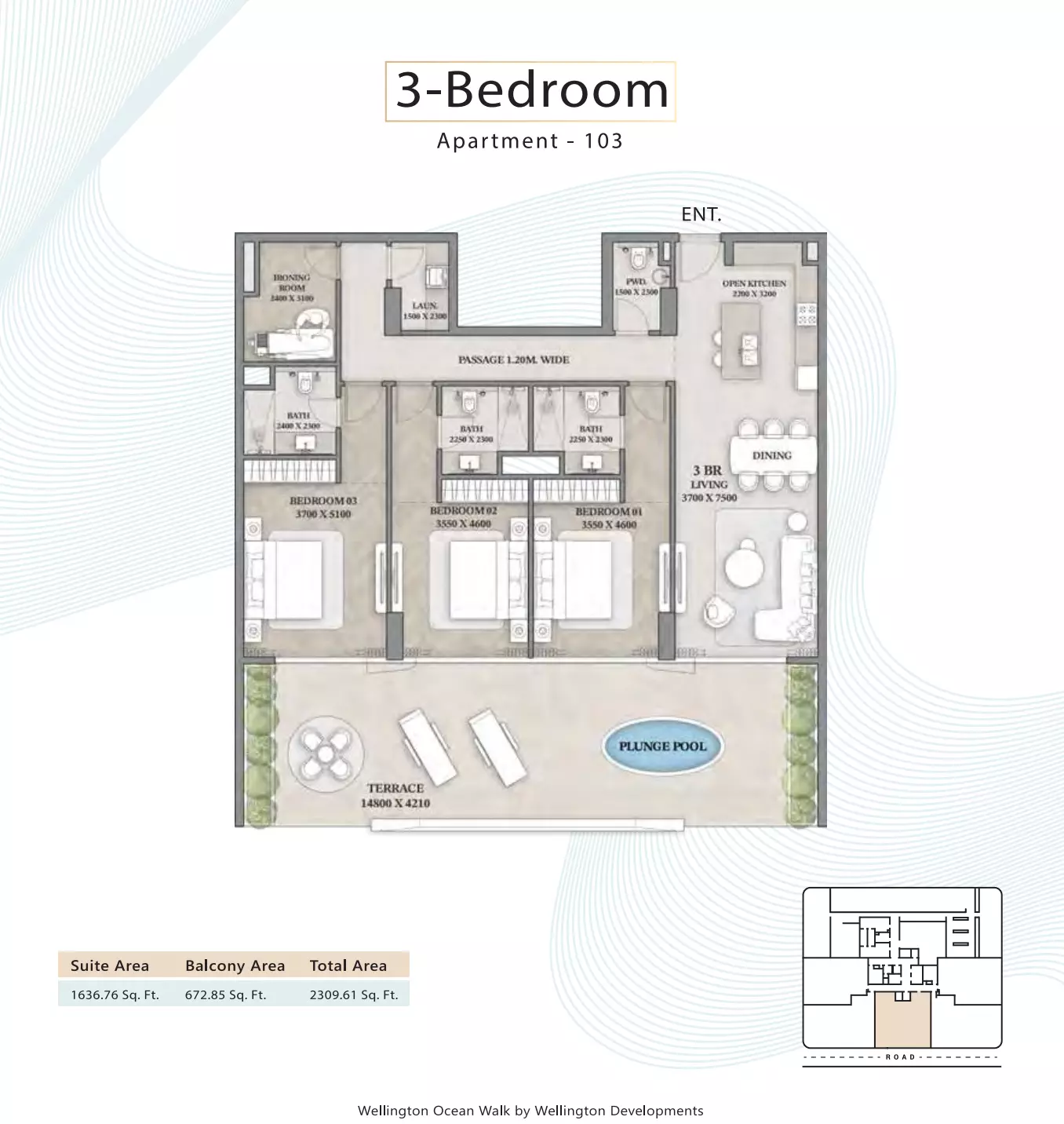 Wellington Ocean Walk 3BR floor plan
